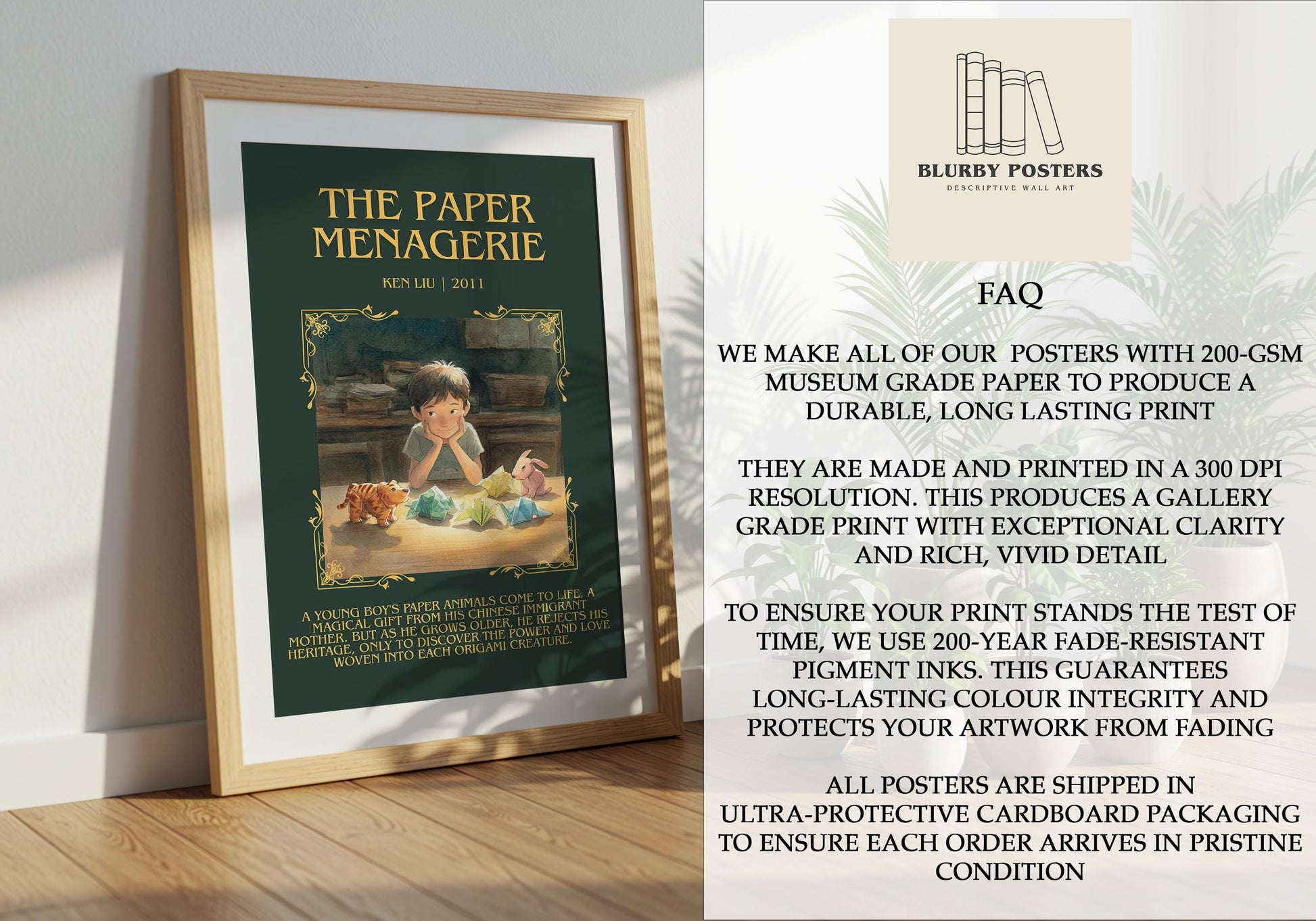 The Paper Menagerie by Ken Liu Descriptive Poster Print.Free Delivery Wall Art Author&Blurb Book Artwork Novel Poster