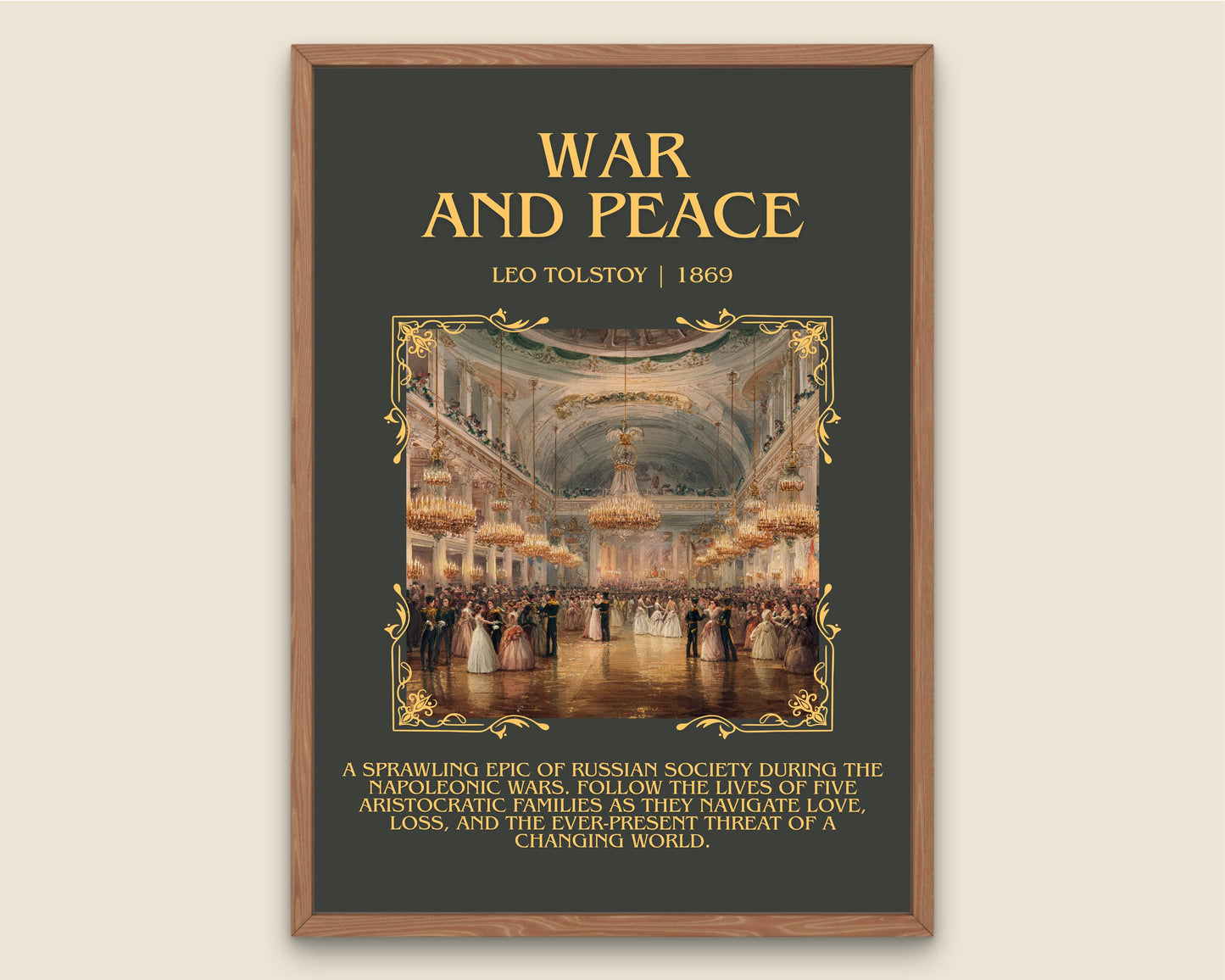 War And Peace by Leo Tolstoy Descriptive Poster Print.Free Delivery Wall Art Author&Blurb Book Artwork Novel Poster