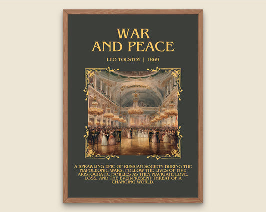 War And Peace by Leo Tolstoy Descriptive Poster Print.Free Delivery Wall Art Author&Blurb Book Artwork Novel Poster