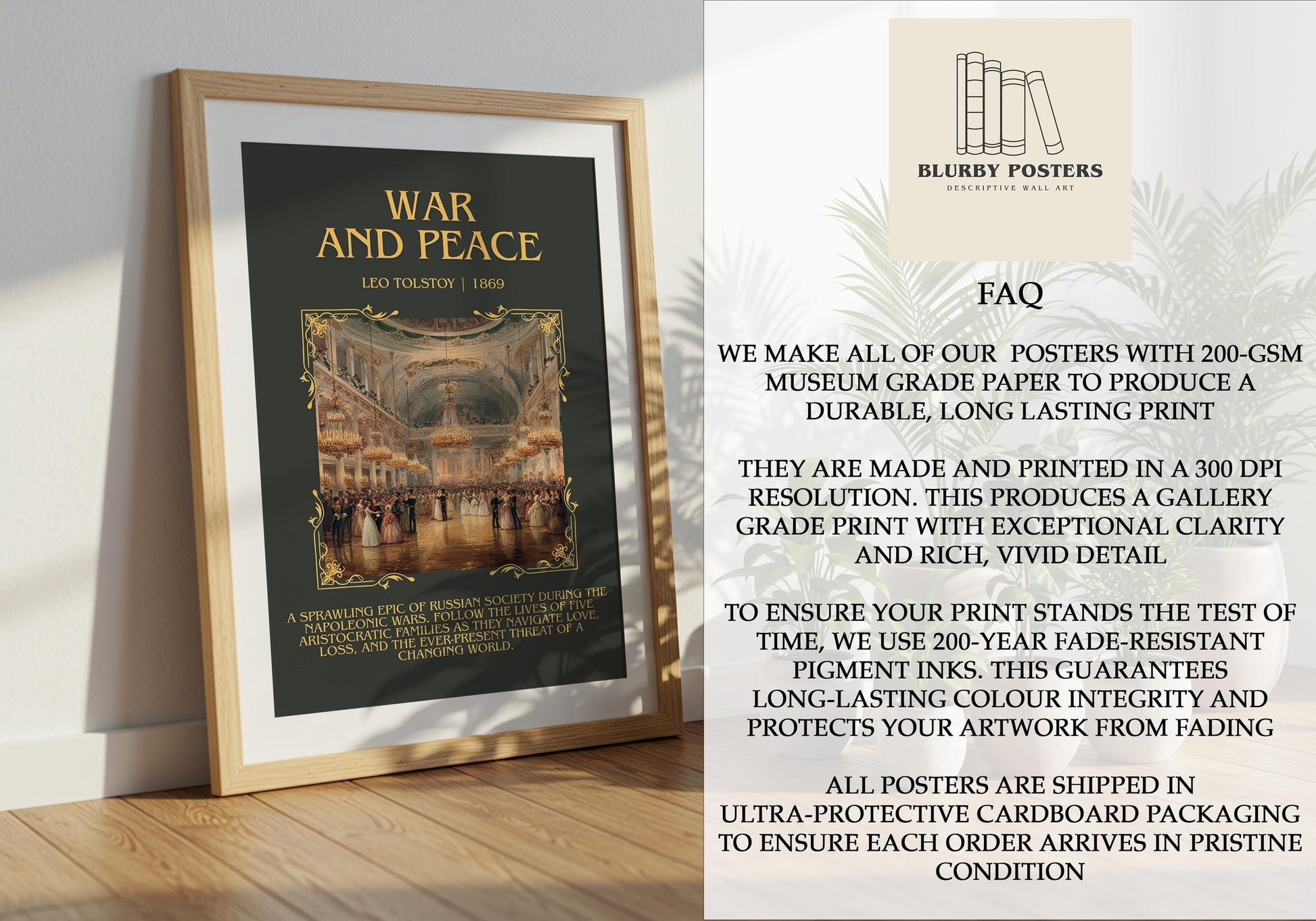 War And Peace by Leo Tolstoy Descriptive Poster Print.Free Delivery Wall Art Author&Blurb Book Artwork Novel Poster