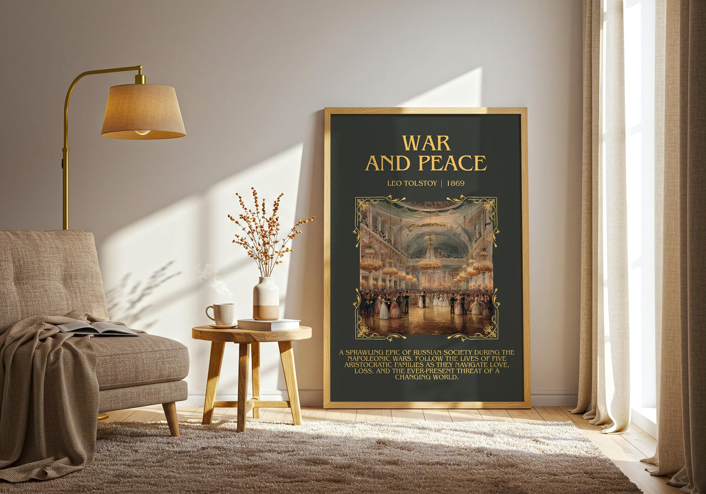 War And Peace by Leo Tolstoy Descriptive Poster Print.Free Delivery Wall Art Author&Blurb Book Artwork Novel Poster