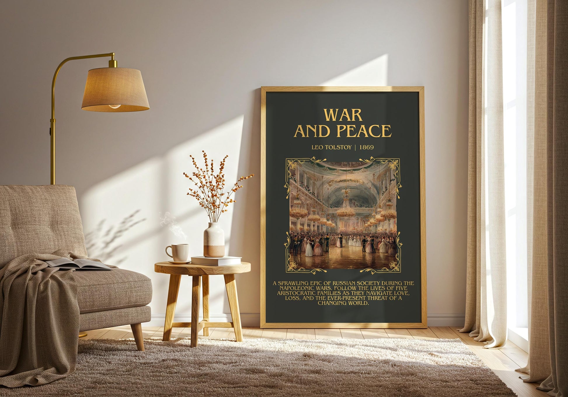 War And Peace by Leo Tolstoy Descriptive Poster Print.Free Delivery Wall Art Author&Blurb Book Artwork Novel Poster