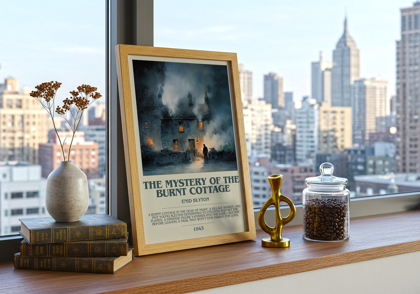 The Mystery Of The Burnt Cottage by Enid Blyton | Descriptive Book Poster | Modern