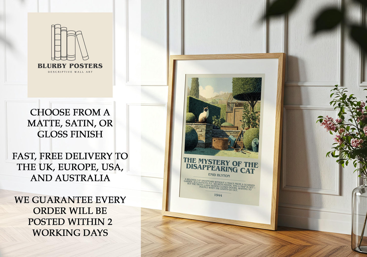 The Mystery Of The Disappearing Cat by Enid Blyton | Descriptive Book Poster | Modern