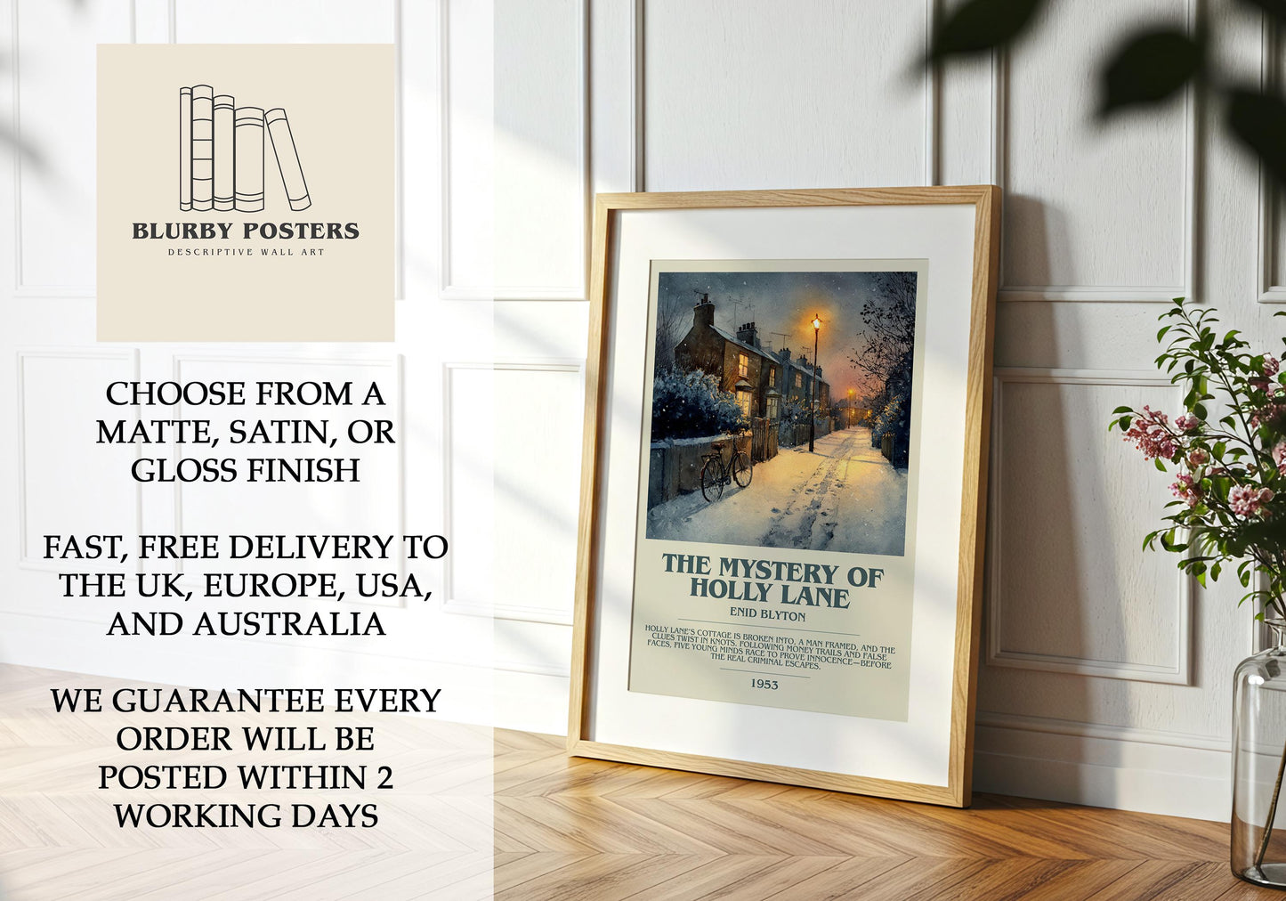 The Mystery Of The Holly Lane by Enid Blyton | Descriptive Book Poster | Modern