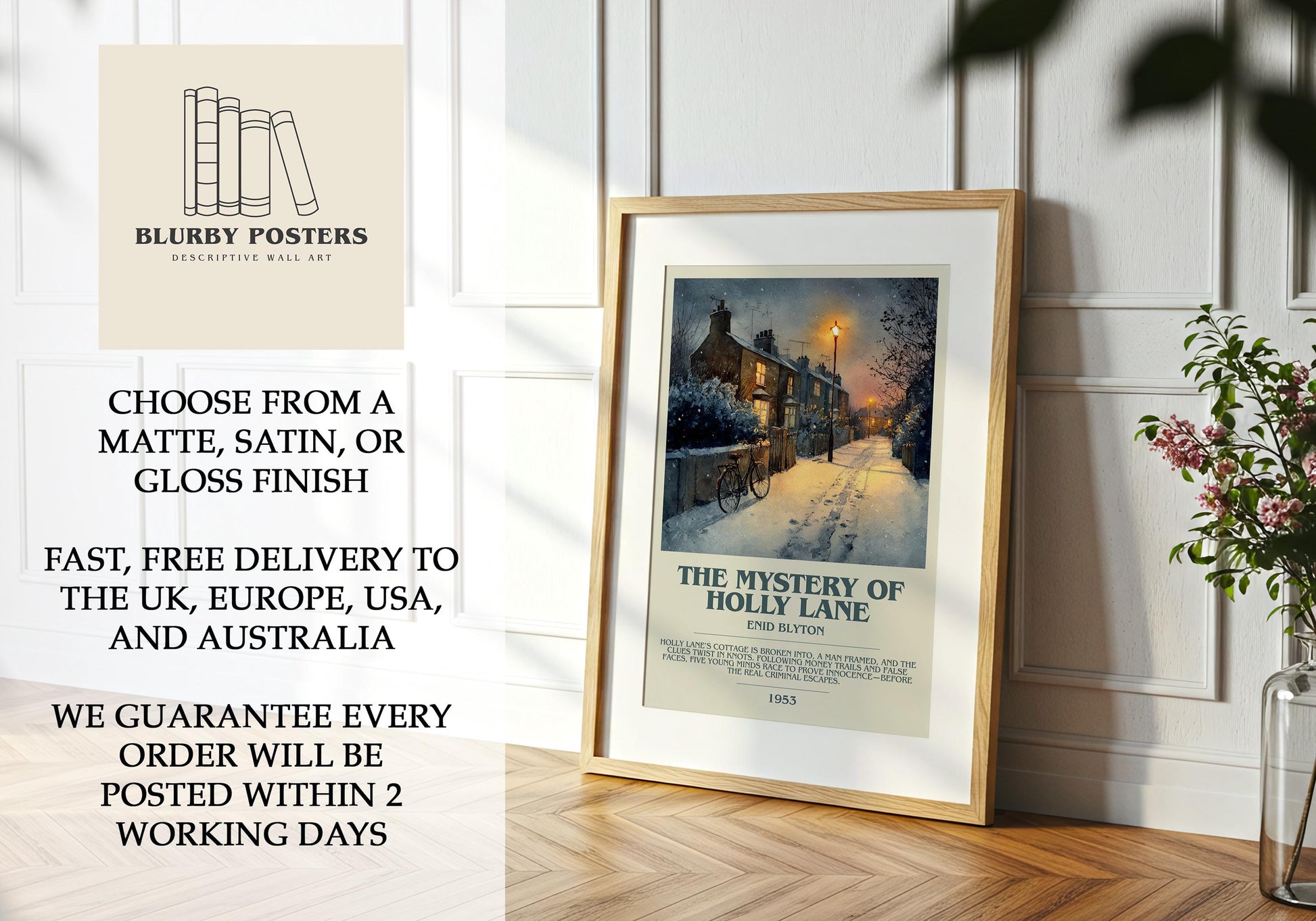 The Mystery Of The Holly Lane by Enid Blyton | Descriptive Book Poster | Modern