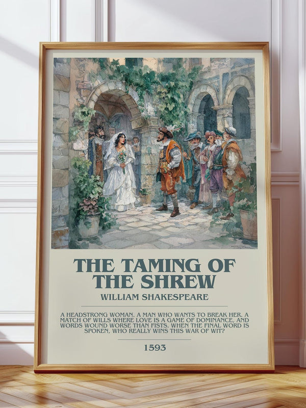 The Taming of the Shrew bookish print in frame leaning in hallway – classic literature wall art
