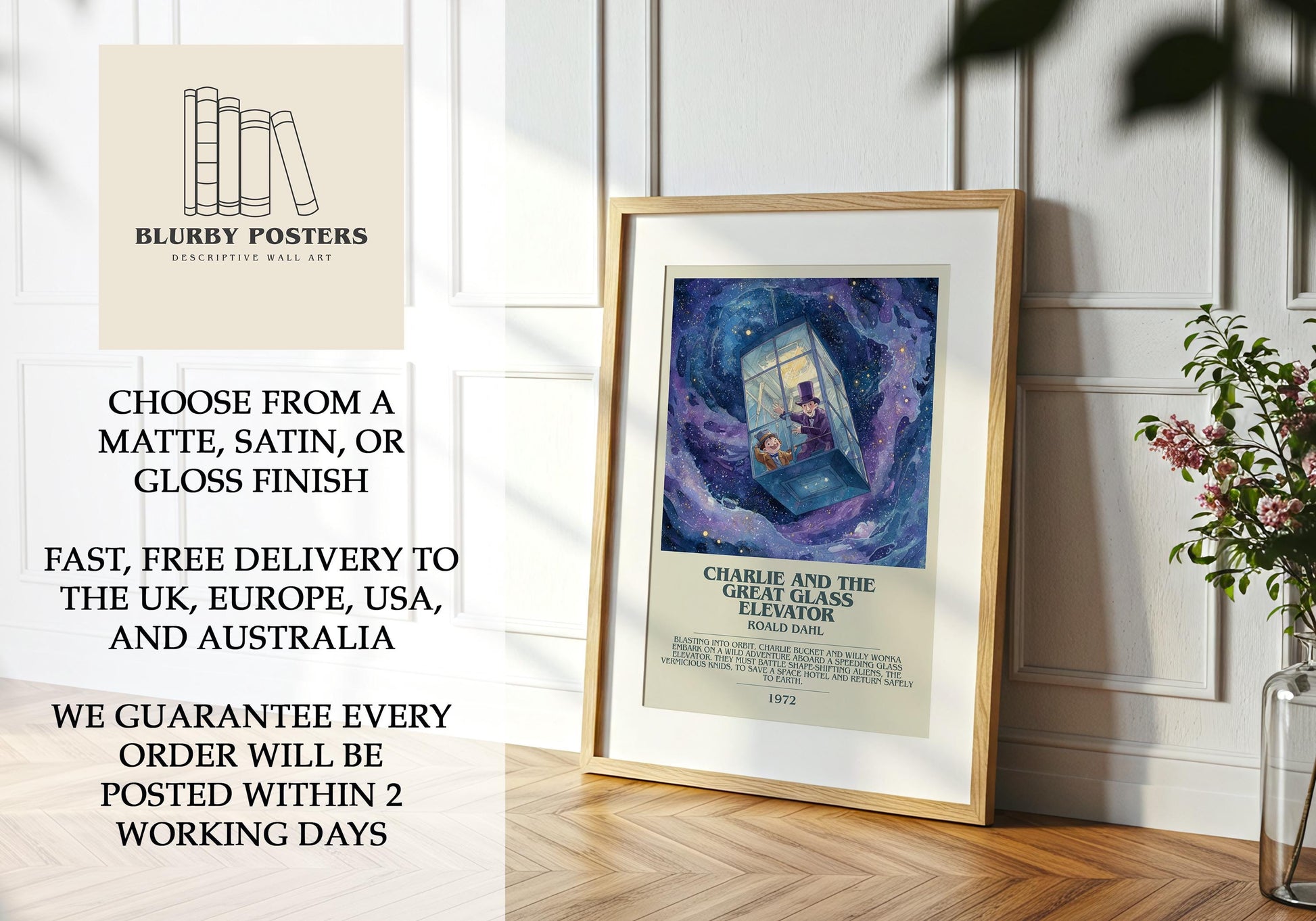 Charlie and the Great Glass Elevator by Roald Dahl | Descriptive Book Poster | Modern