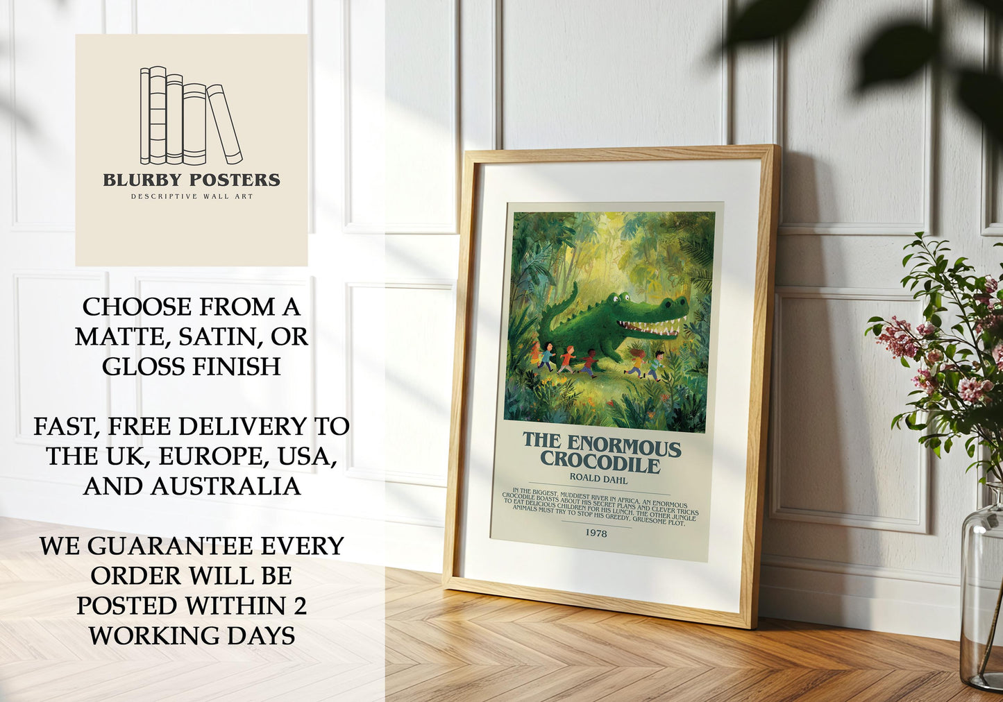 The Enormous Crocodile by Roald Dahl | Descriptive Book Poster | Modern