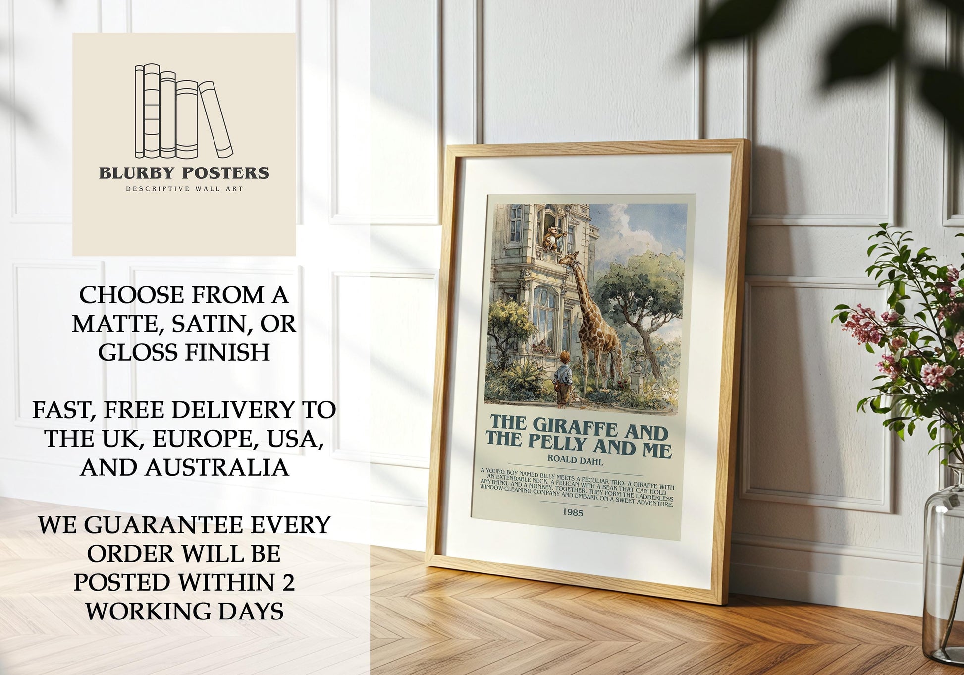 The Giraffe and the Pelly and Me by Roald Dahl | Descriptive Book Poster | Modern