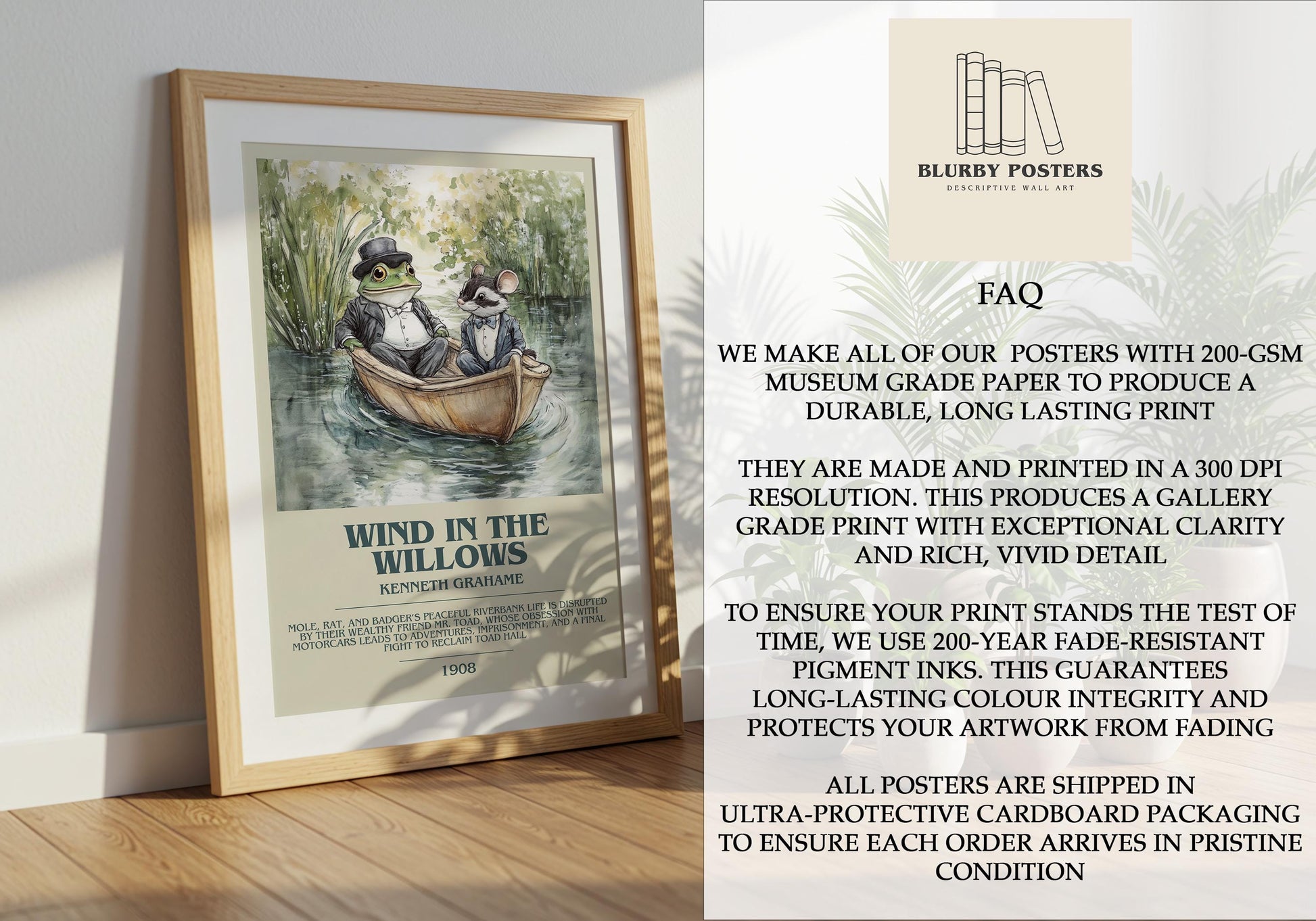 Wind in the Willows by Kenneth Grahame Descriptive Poster Print. Free Delivery Wall Art Author & Blurb Book Artwork Novel Modern Poster Gift
