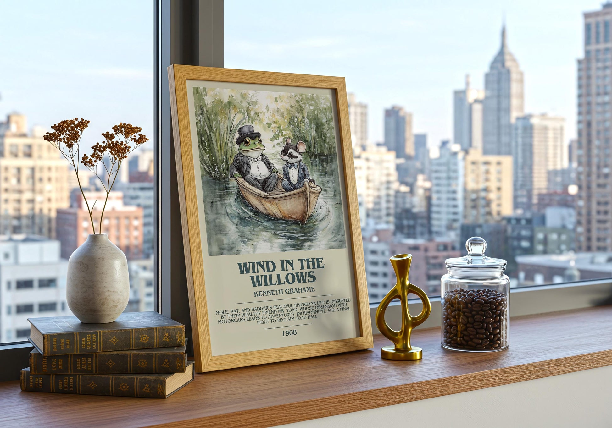 Wind in the Willows by Kenneth Grahame Descriptive Poster Print. Free Delivery Wall Art Author & Blurb Book Artwork Novel Modern Poster Gift