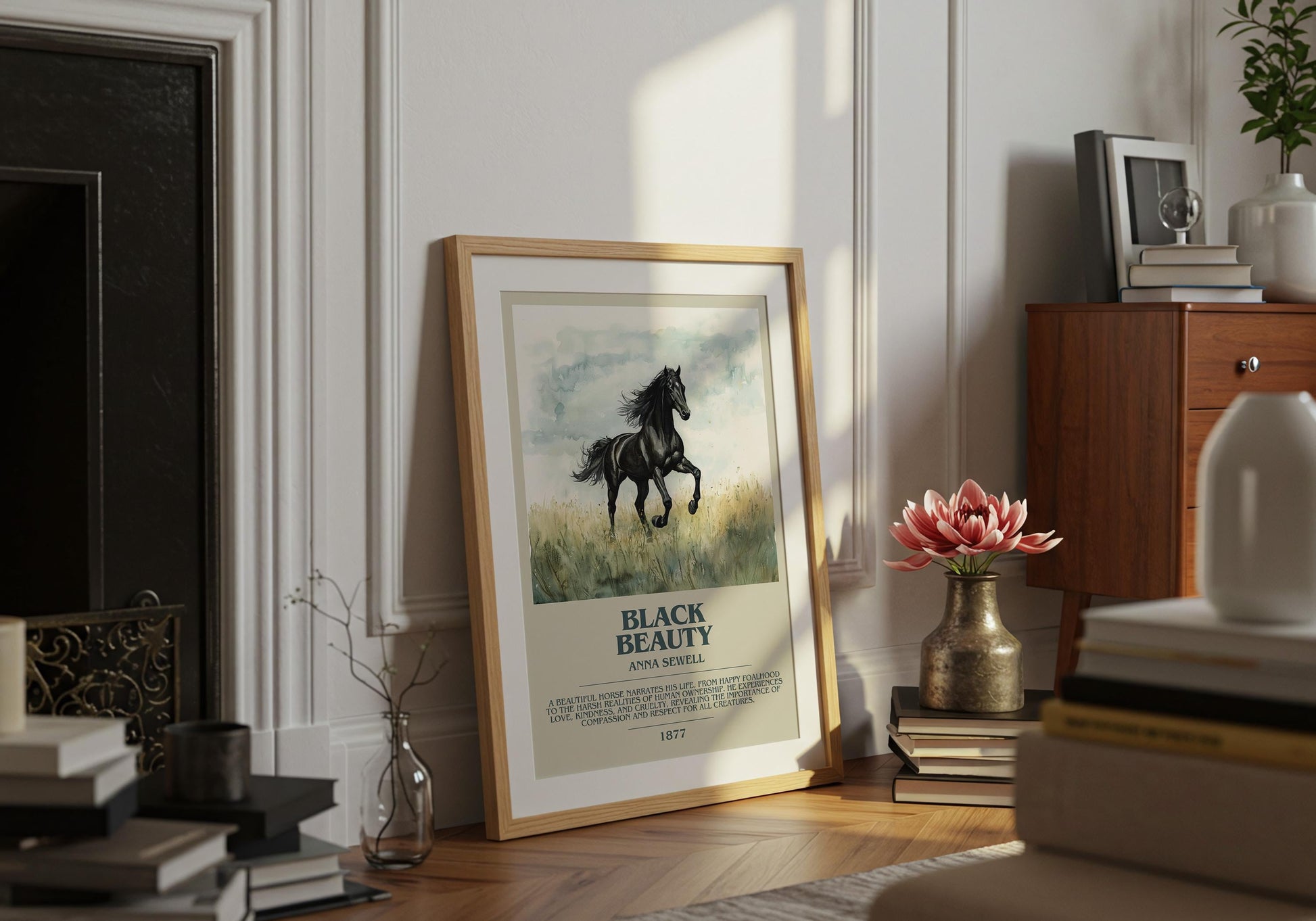 Black Beauty by Anna Sewell Descriptive Poster Print. Free Delivery Wall Art Author & Blurb Book Artwork Novel Modern Poster Gift