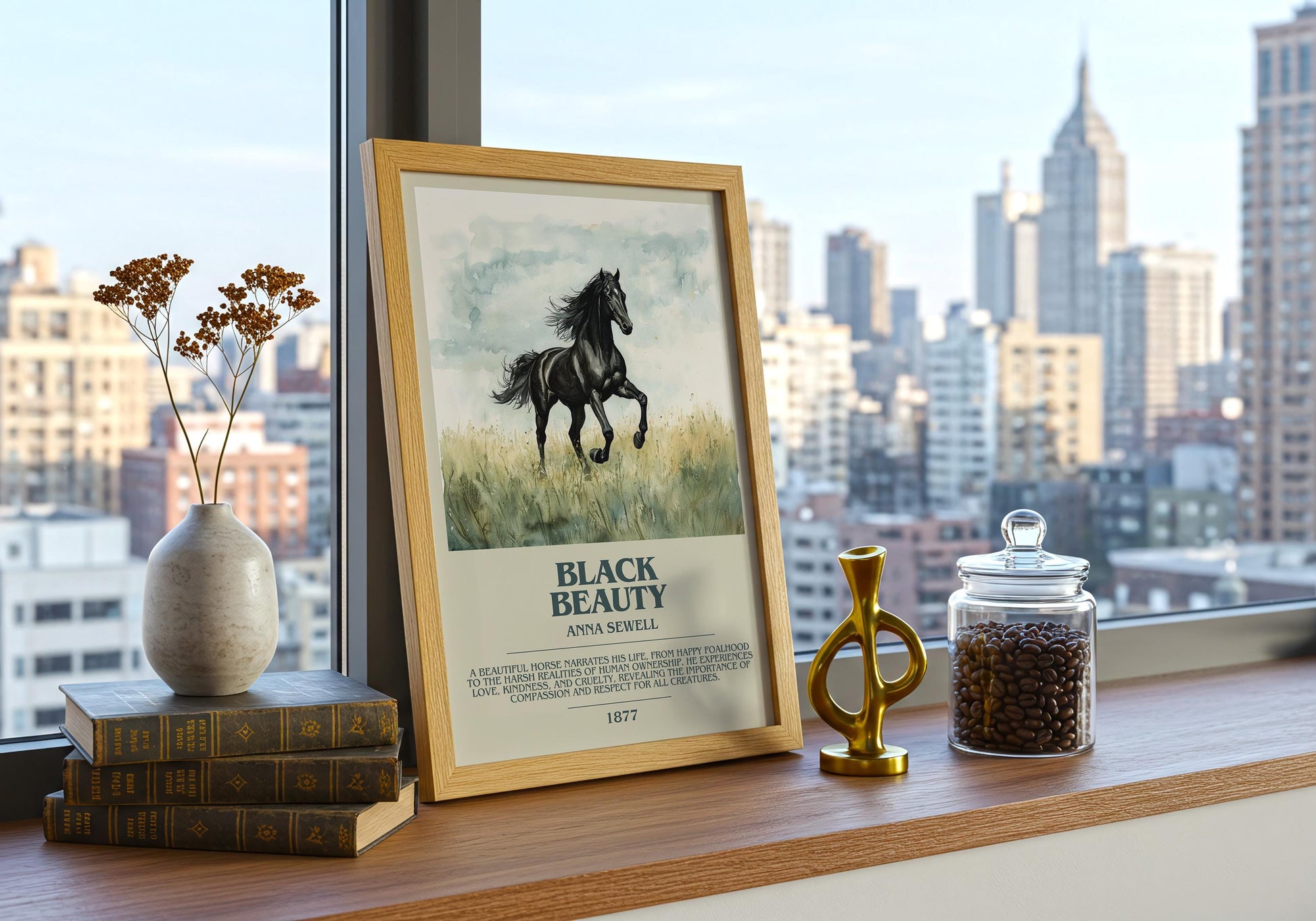 Black Beauty by Anna Sewell Descriptive Poster Print. Free Delivery Wall Art Author & Blurb Book Artwork Novel Modern Poster Gift