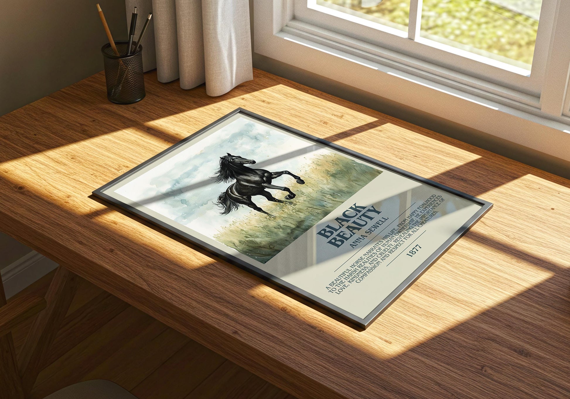 Black Beauty by Anna Sewell Descriptive Poster Print. Free Delivery Wall Art Author & Blurb Book Artwork Novel Modern Poster Gift