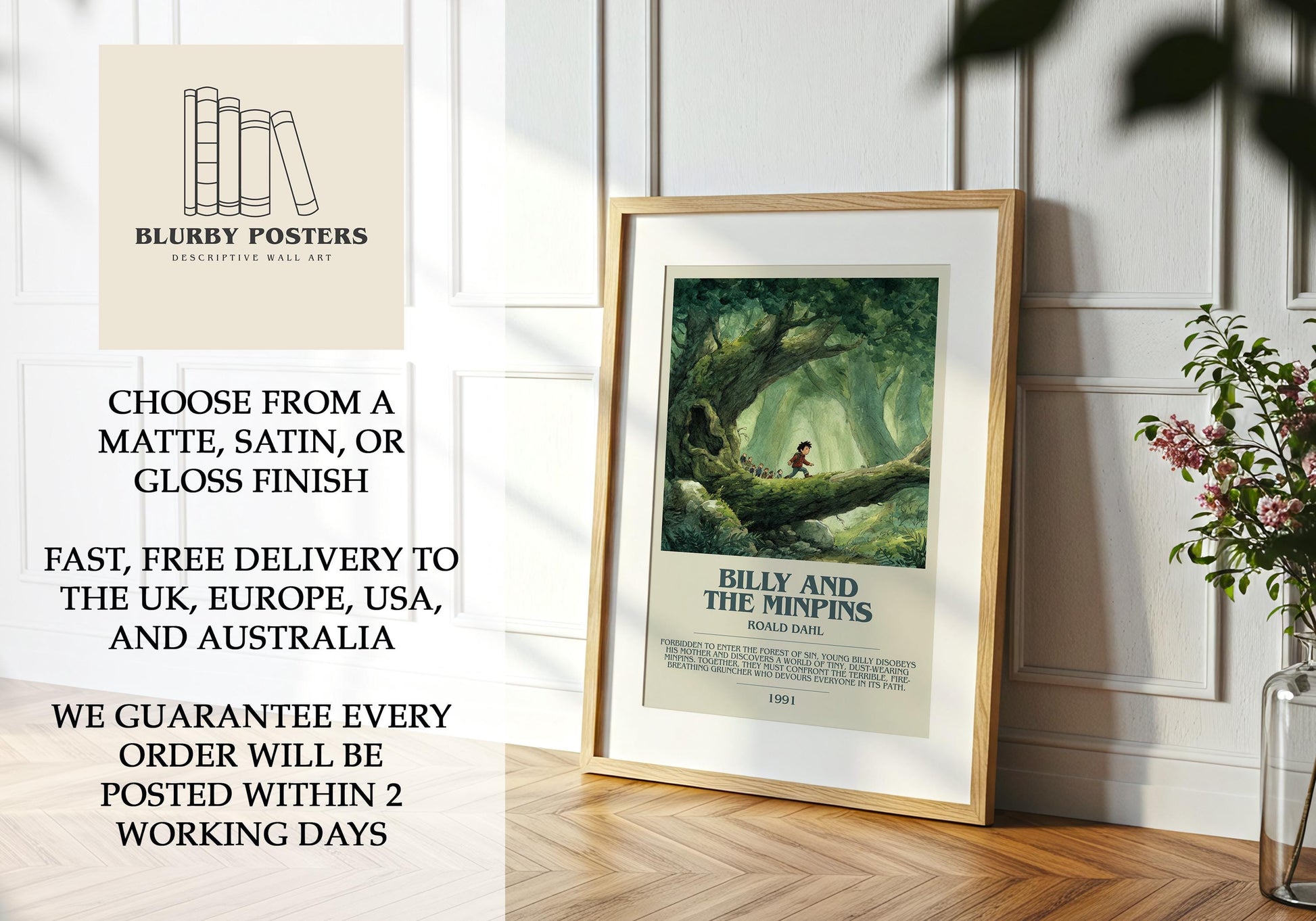 Billy and the Minpins by Roald Dahl | Descriptive Book Poster | Modern