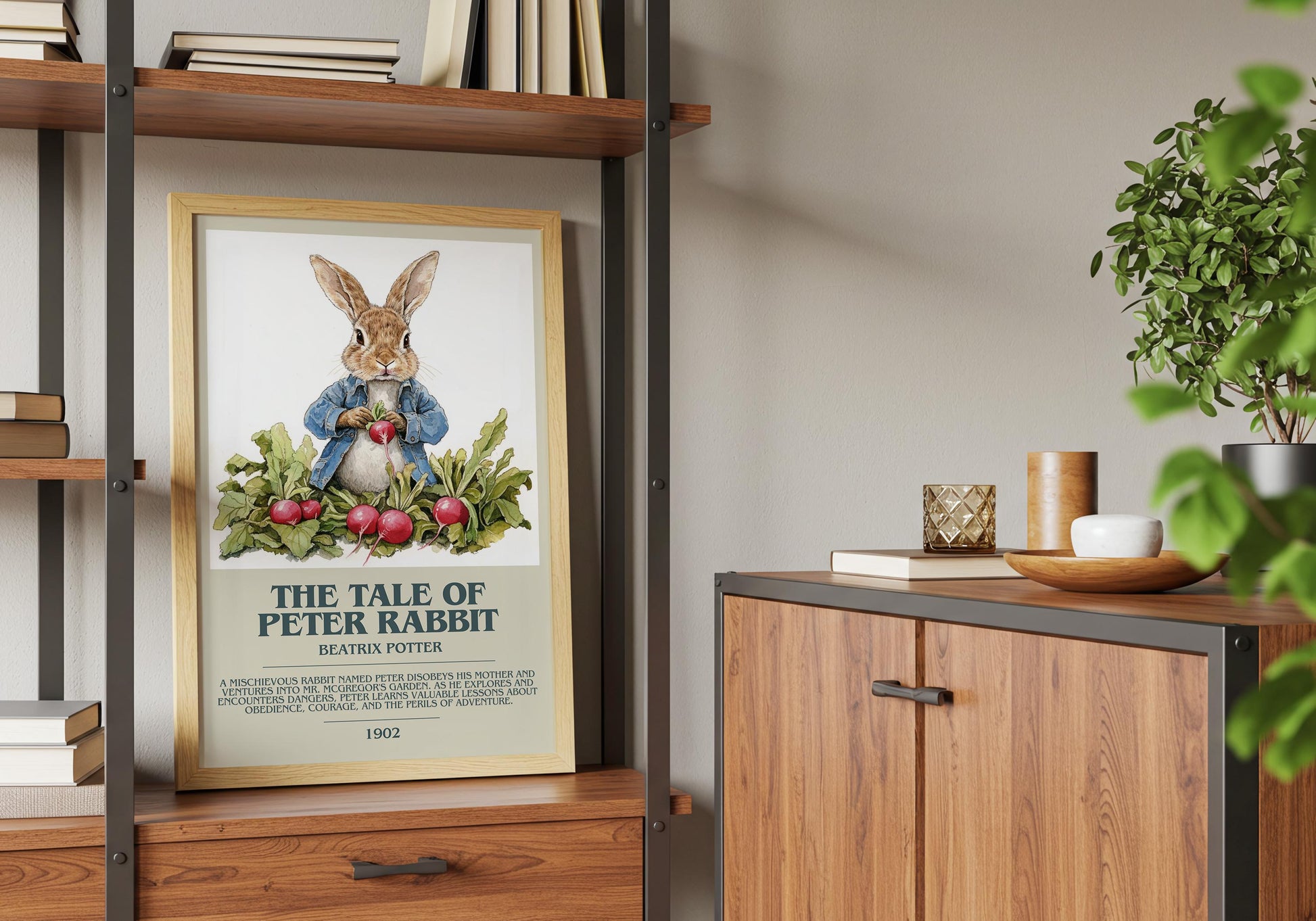 The Tale Of Peter Rabbit by Beatrix Potter Descriptive Poster Print. Free Delivery Wall Art Author & Blurb Book Artwork Novel Modern Poster