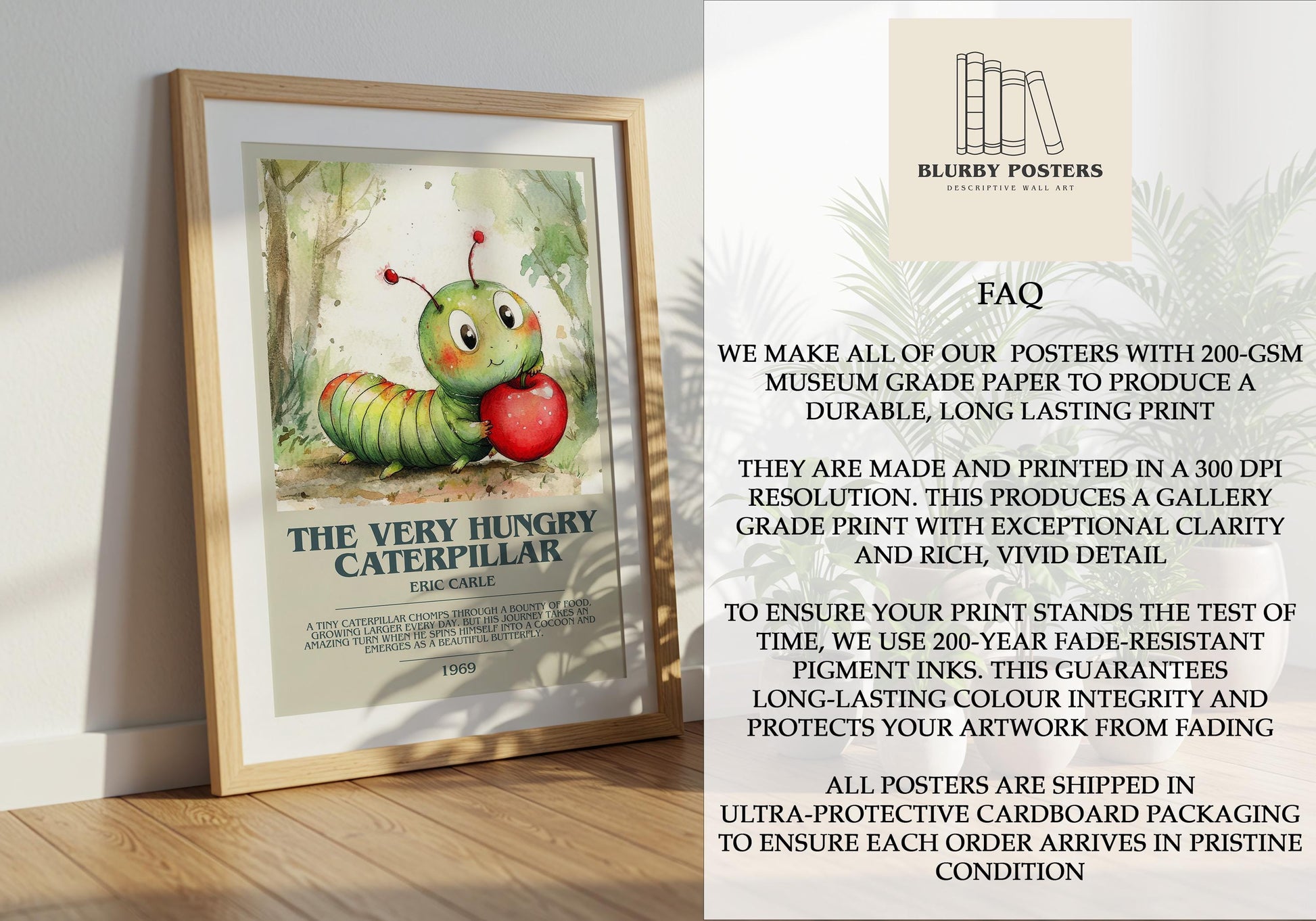 The Very Hungry Caterpillar by Eric Carle | Descriptive Book Poster | Modern
