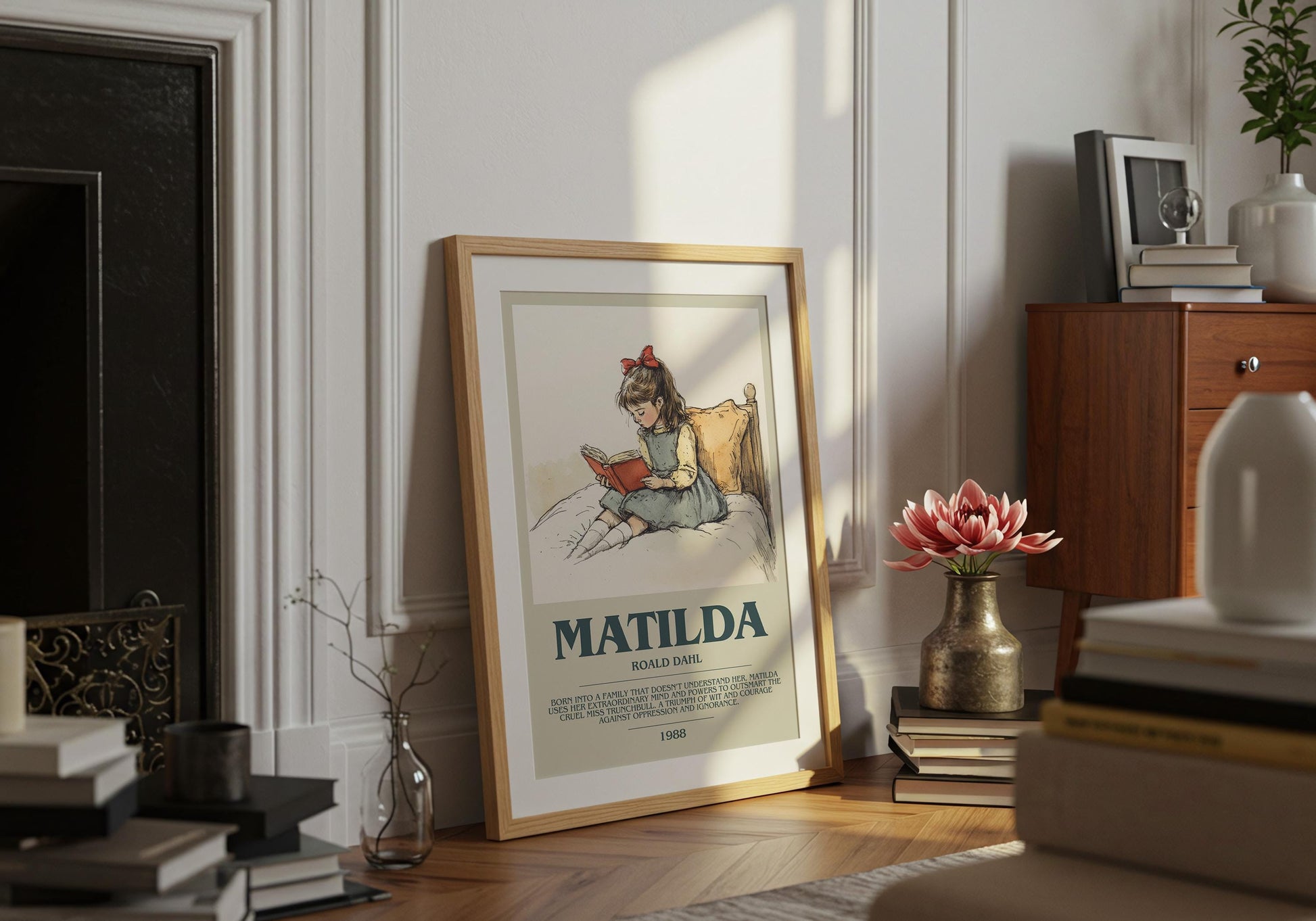 Matilda by Roald Dahl Descriptive Poster Print. Free Delivery Wall Art Author & Blurb Book Artwork Novel Modern Poster Gift