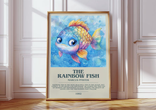 The Rainbow Fish by Marcus Pfister Descriptive Poster Print. Free Delivery Wall Art Author & Blurb Book Artwork Novel Modern Poster Gift