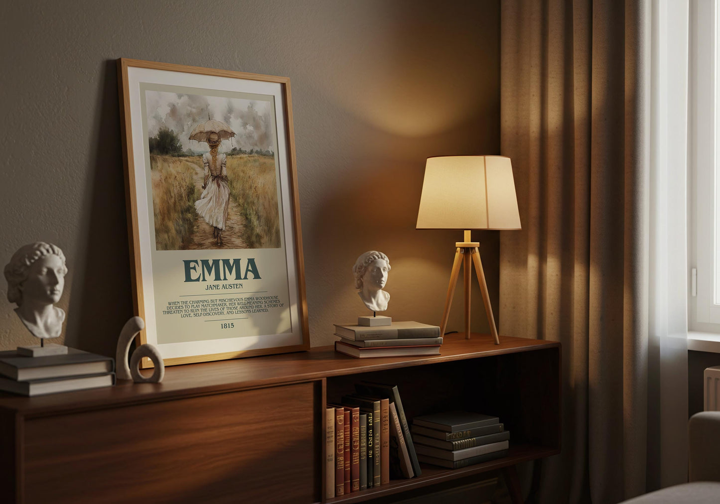 Emma by Jane Austen Descriptive Poster Print. Free Delivery Wall Art Author & Blurb Book Artwork Novel Modern Poster Gift