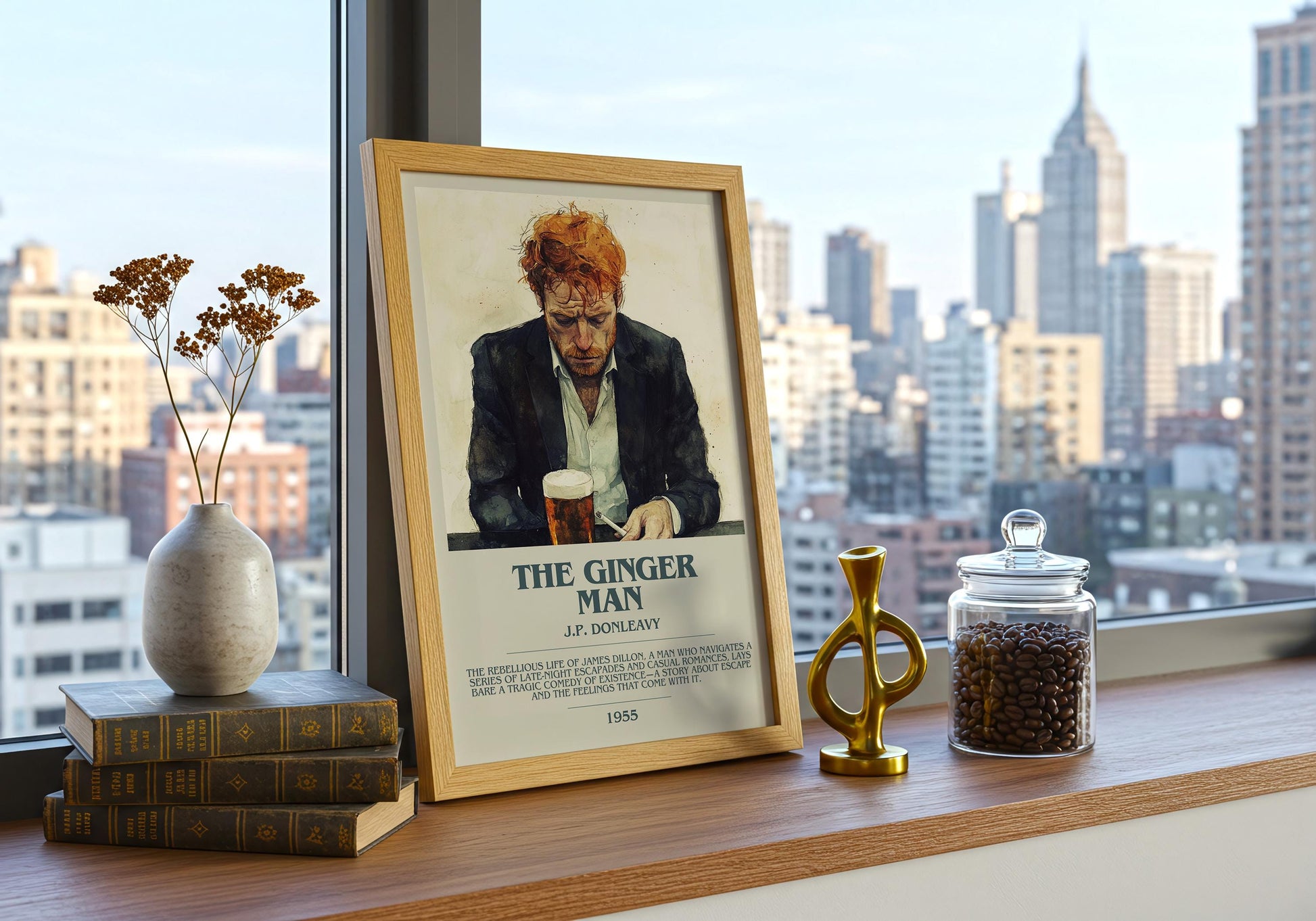 The Ginger Man by J.P. Donleavy Descriptive Poster Print. Free Delivery Wall Art Author & Blurb Book Artwork Novel Modern Poster Gift