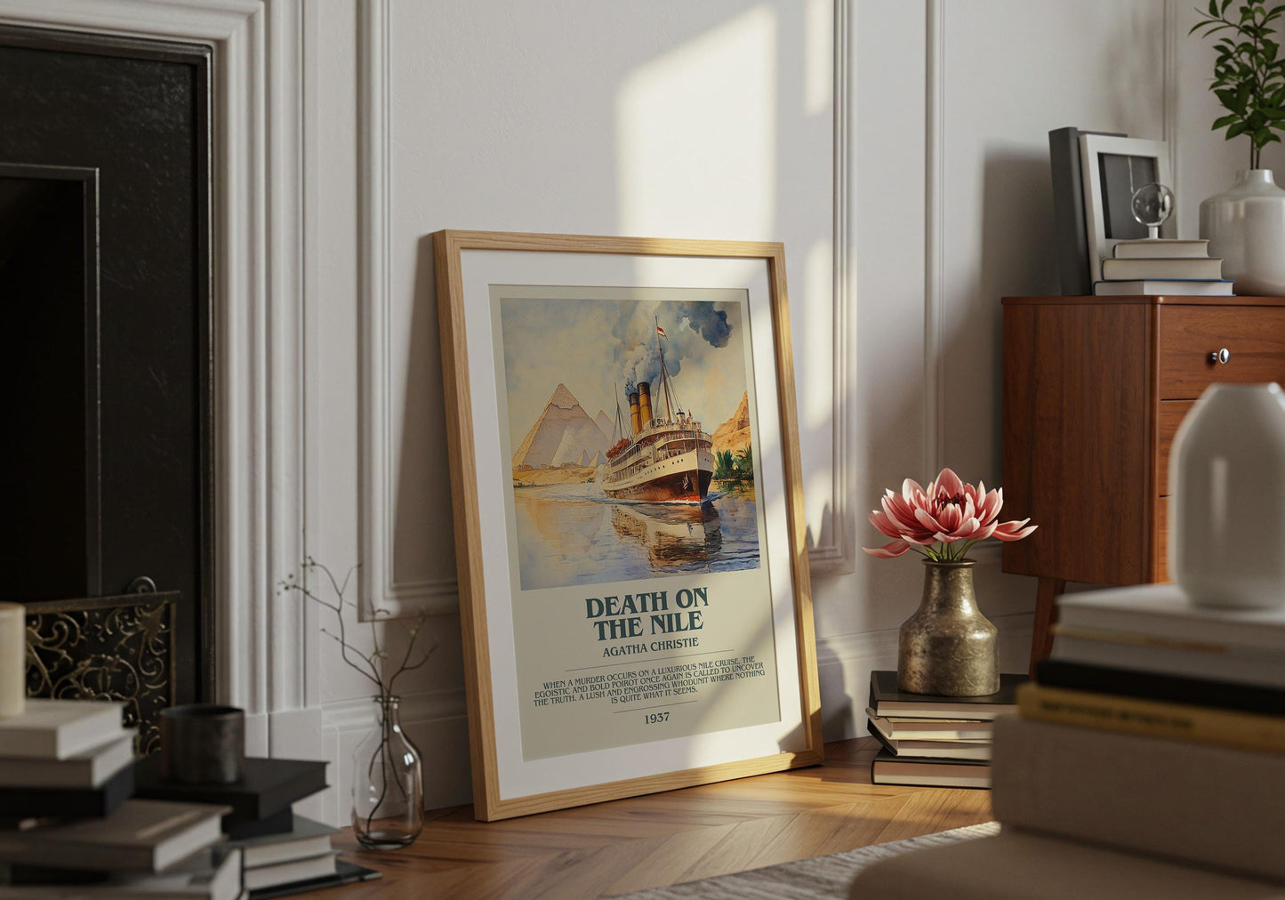 Death On The Nile by Agatha Christie Descriptive Poster Print. Free Delivery Wall Art Author & Blurb Book Artwork Novel Modern