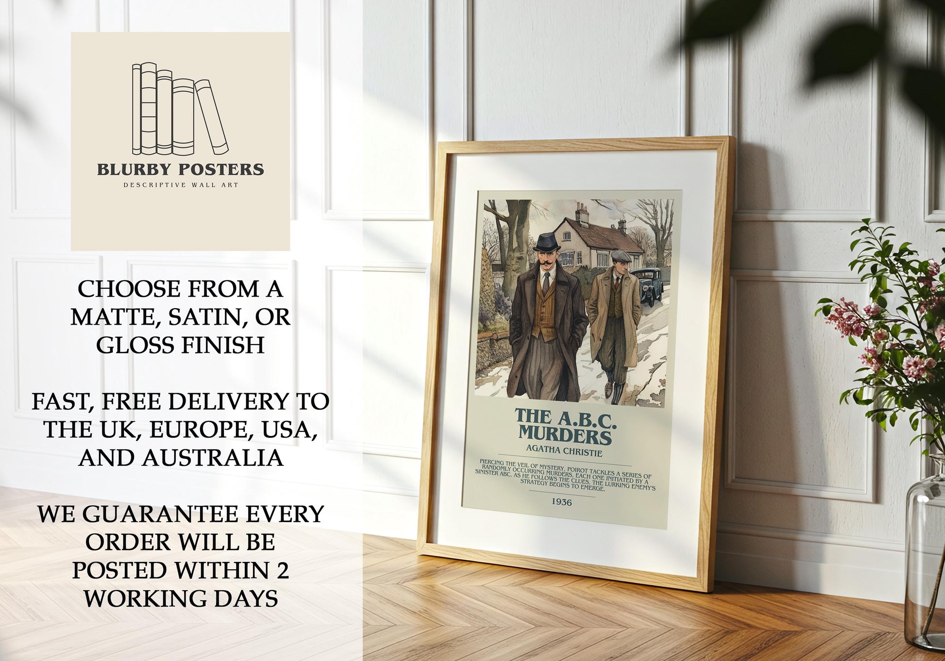 The A.B.C Murders by Agatha Christie Descriptive Poster Print. Free Delivery Wall Art Author & Blurb Book Artwork Novel Modern