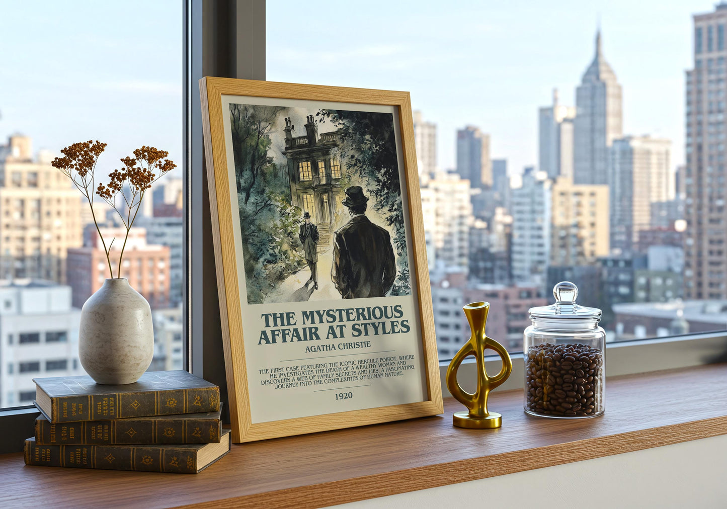 The Mysterious Affair At Styles by Agatha Christie Descriptive Poster Print. Free Delivery Wall Art Author & Blurb Book Artwork Novel Modern