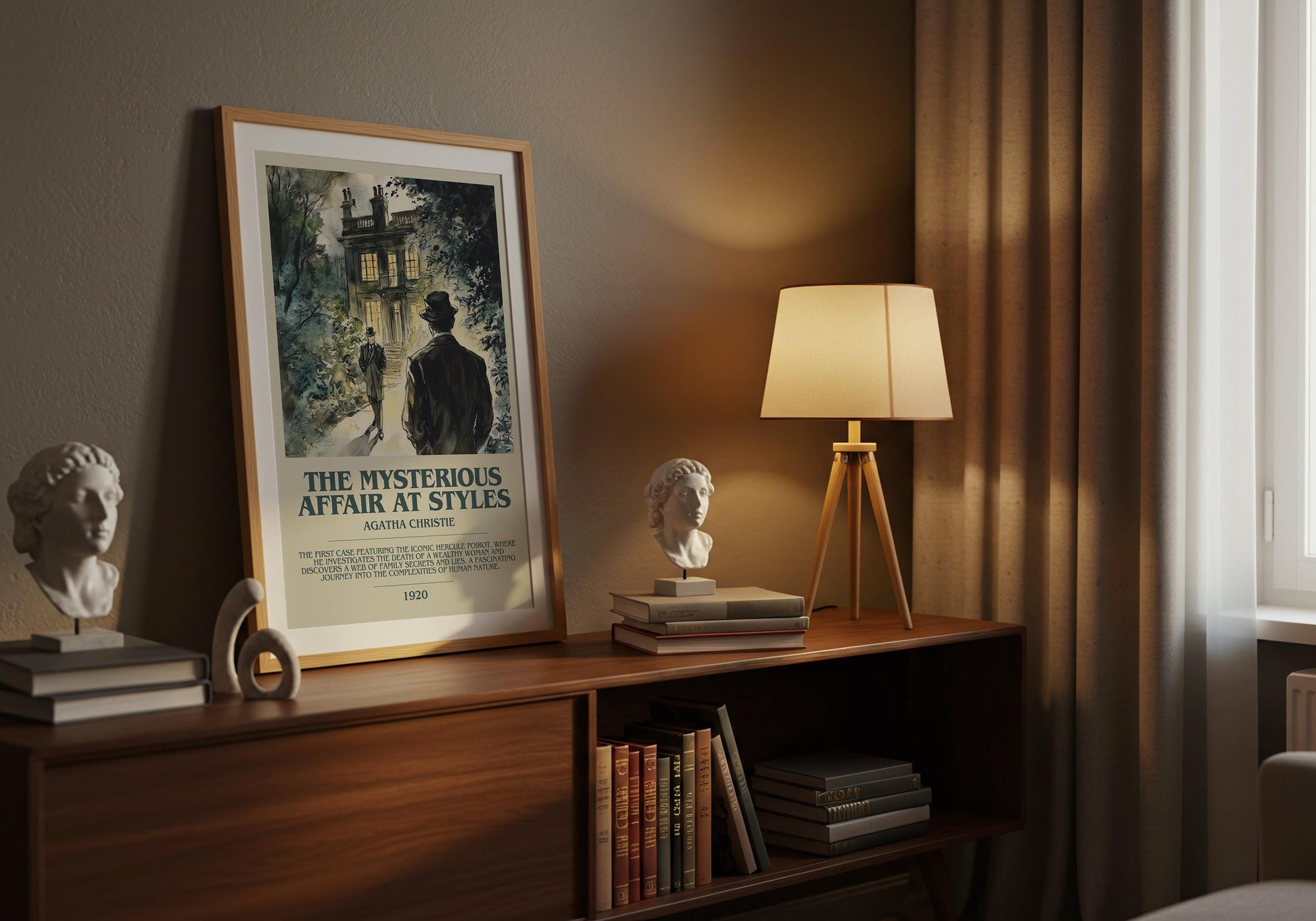 The Mysterious Affair At Styles by Agatha Christie Descriptive Poster Print. Free Delivery Wall Art Author & Blurb Book Artwork Novel Modern