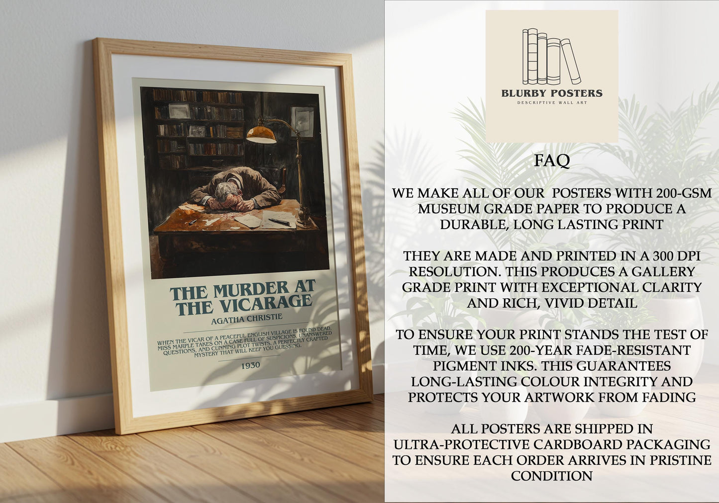 The Murder At The Vicarage by Agatha Christie Descriptive Poster Print. Free Delivery Wall Art Author & Blurb Book Artwork Novel Modern