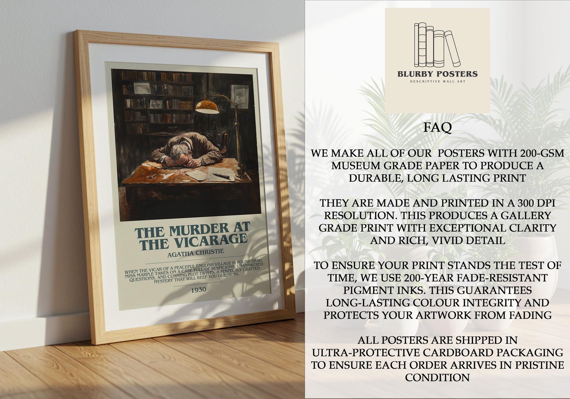 The Murder At The Vicarage by Agatha Christie Descriptive Poster Print. Free Delivery Wall Art Author & Blurb Book Artwork Novel Modern