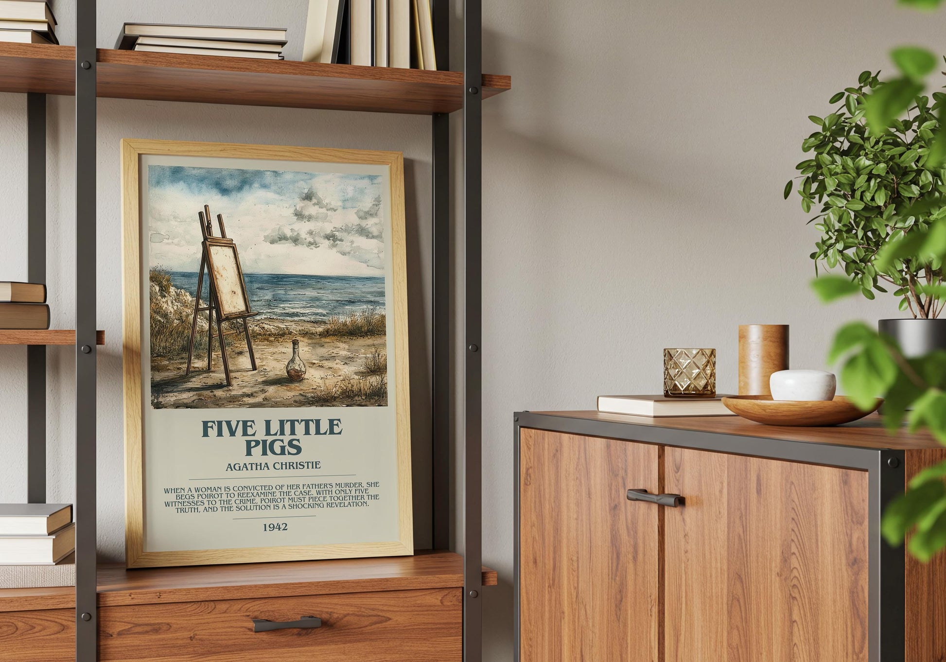 Five Little Pigs by Agatha Christie Descriptive Poster Print. Free Delivery Wall Art Author & Blurb Book Artwork Novel Modern