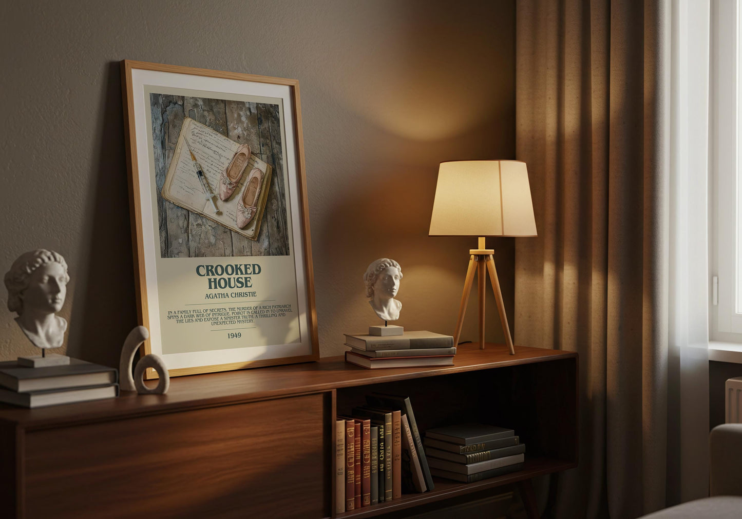 Crooked House by Agatha Christie Descriptive Poster Print. Free Delivery Wall Art Author & Blurb Book Artwork Novel Modern Gift