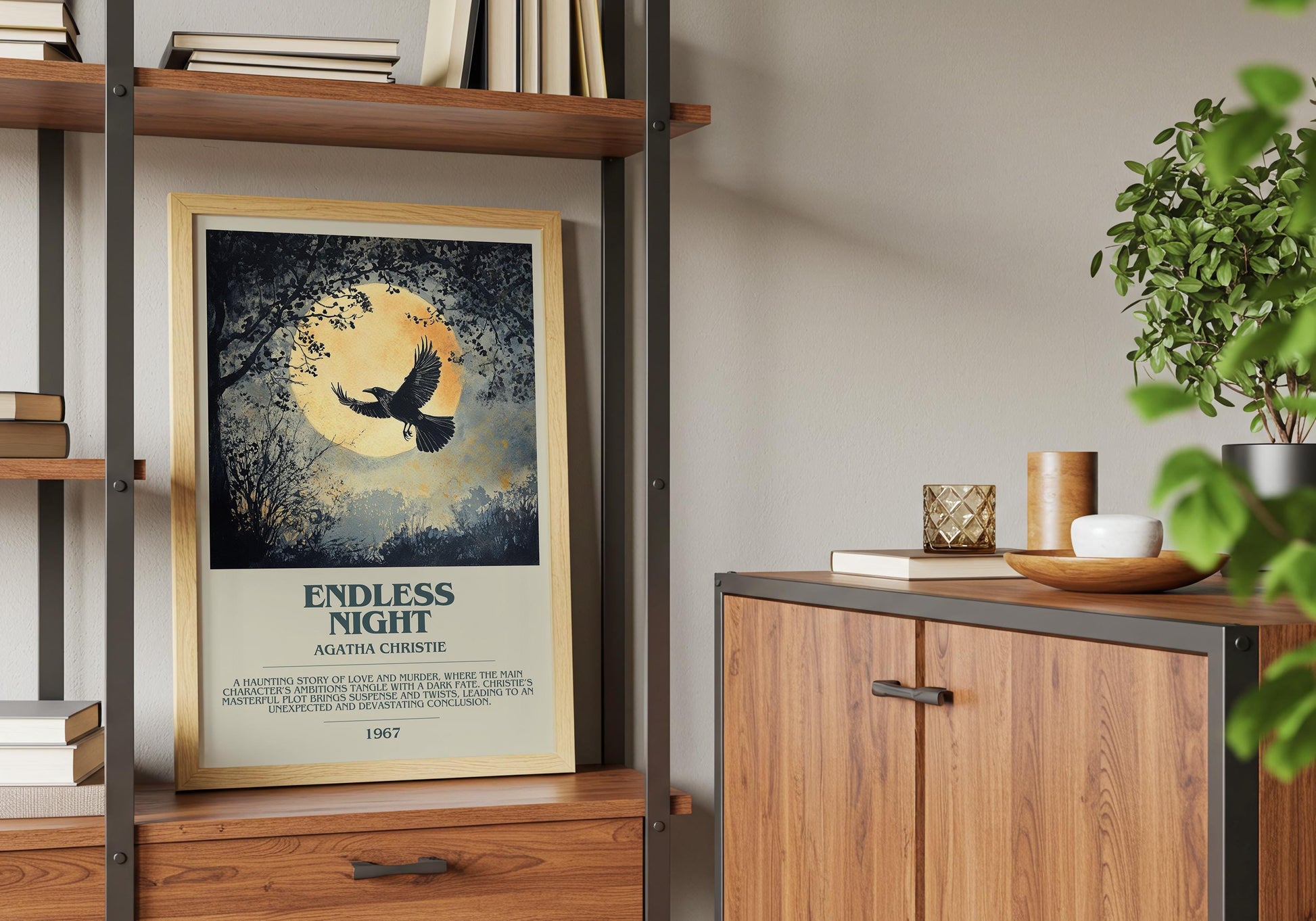 Endless Night by Agatha Christie Descriptive Poster Print. Free Delivery Wall Art Author & Blurb Book Artwork Novel Modern Gift