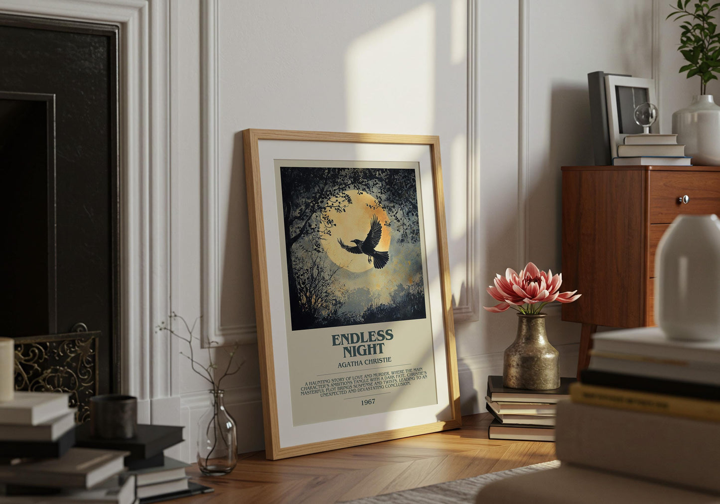 Endless Night by Agatha Christie Descriptive Poster Print. Free Delivery Wall Art Author & Blurb Book Artwork Novel Modern Gift