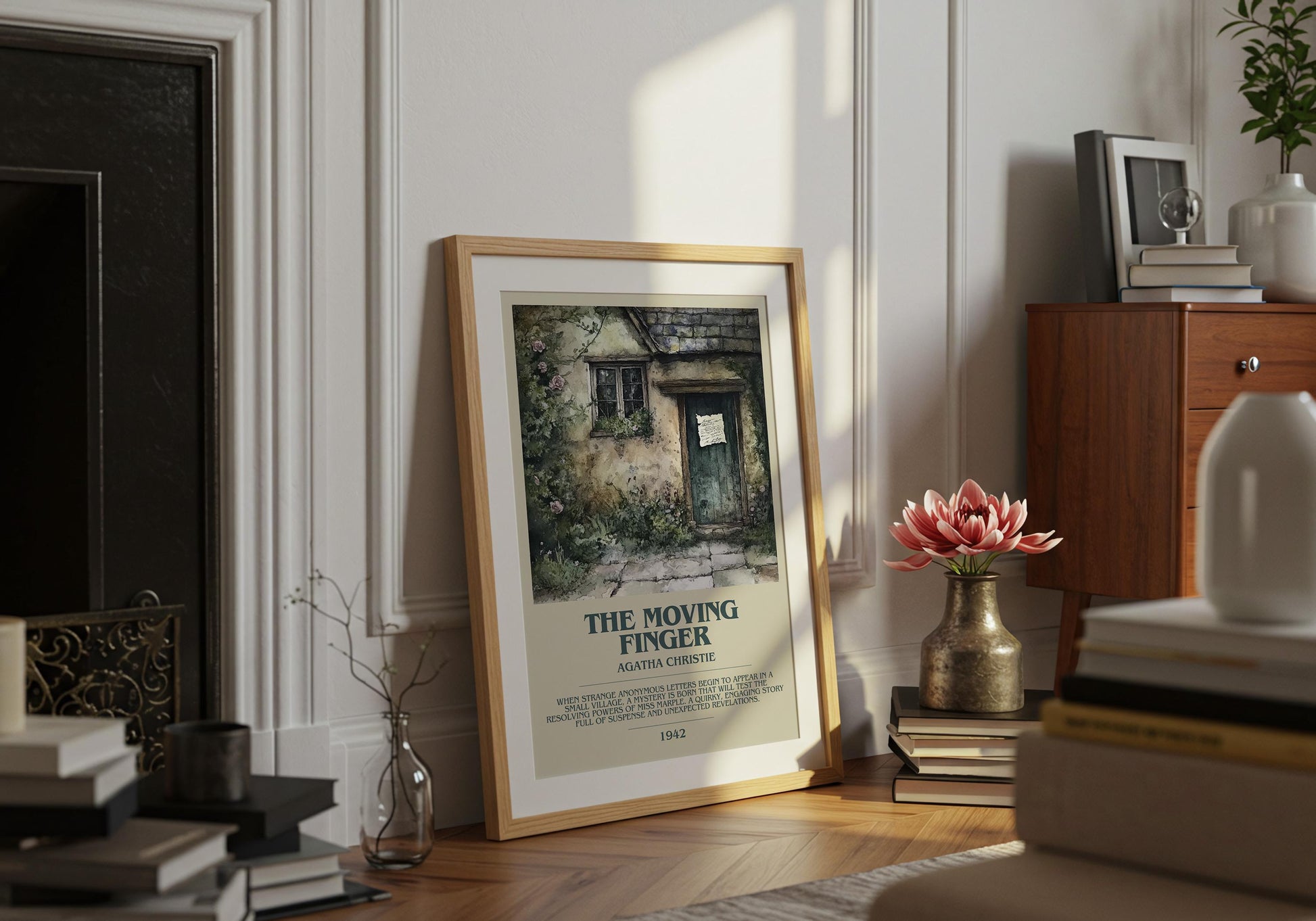 The Moving Finger by Agatha Christie Descriptive Poster Print. Free Delivery Wall Art Author & Blurb Book Artwork Novel Modern Gift