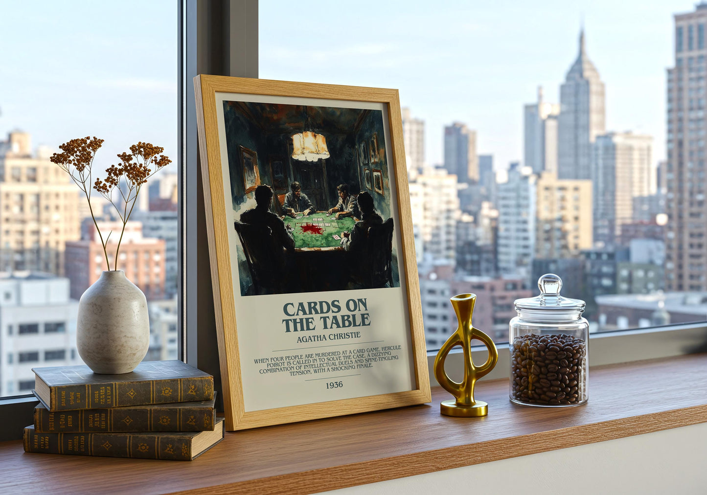 Cards On The Table by Agatha Christie Descriptive Poster Print. Free Delivery Wall Art Author & Blurb Book Artwork Novel Modern Gift