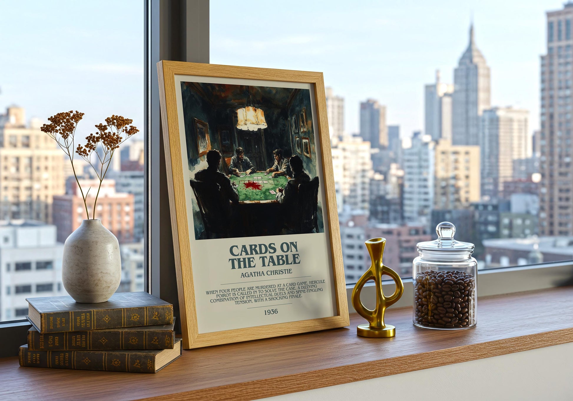 Cards On The Table by Agatha Christie Descriptive Poster Print. Free Delivery Wall Art Author & Blurb Book Artwork Novel Modern Gift