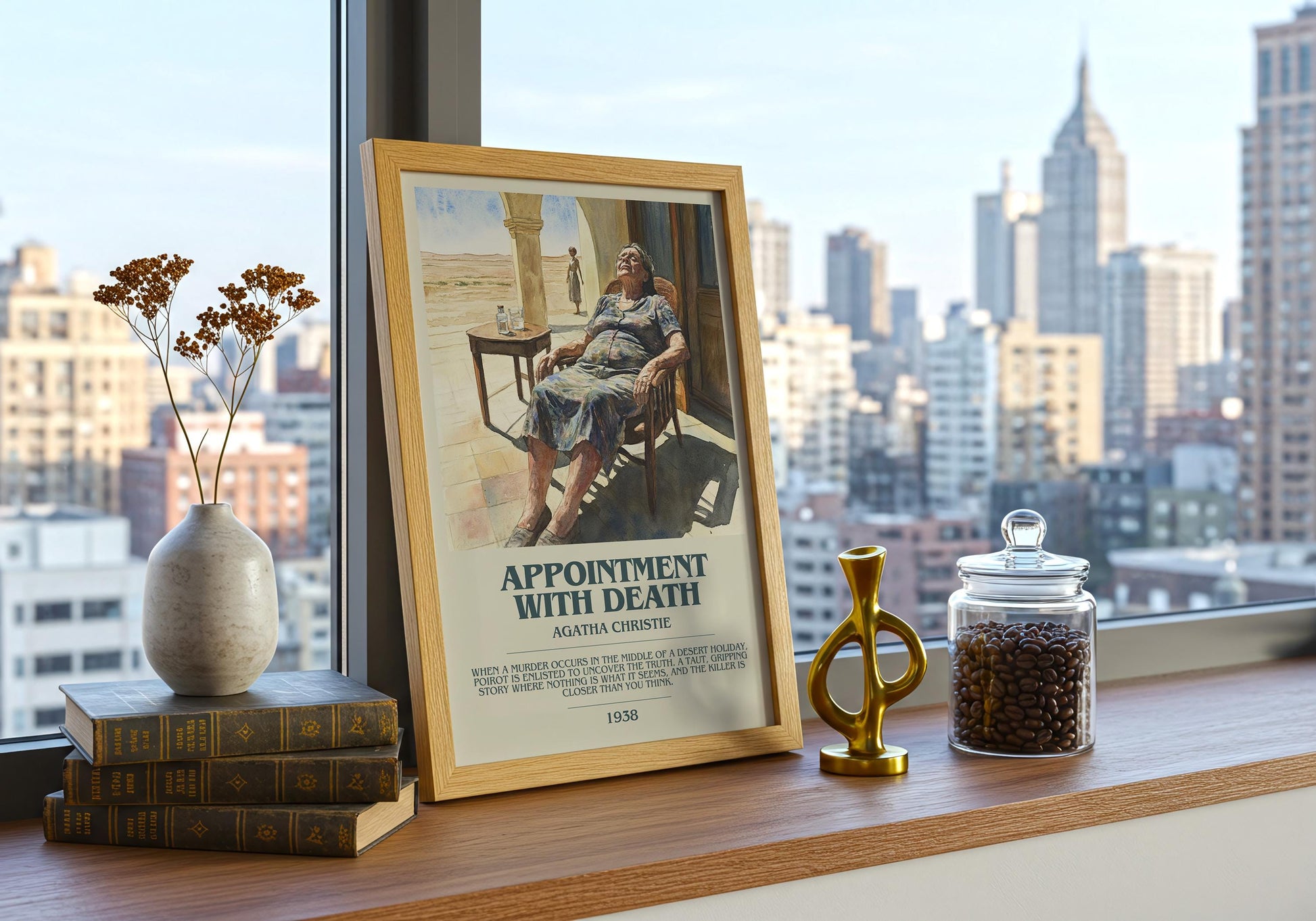 Appointment With Death by Agatha Christie Descriptive Poster Print. Free Delivery Wall Art Author & Blurb Book Artwork Novel Modern Gift