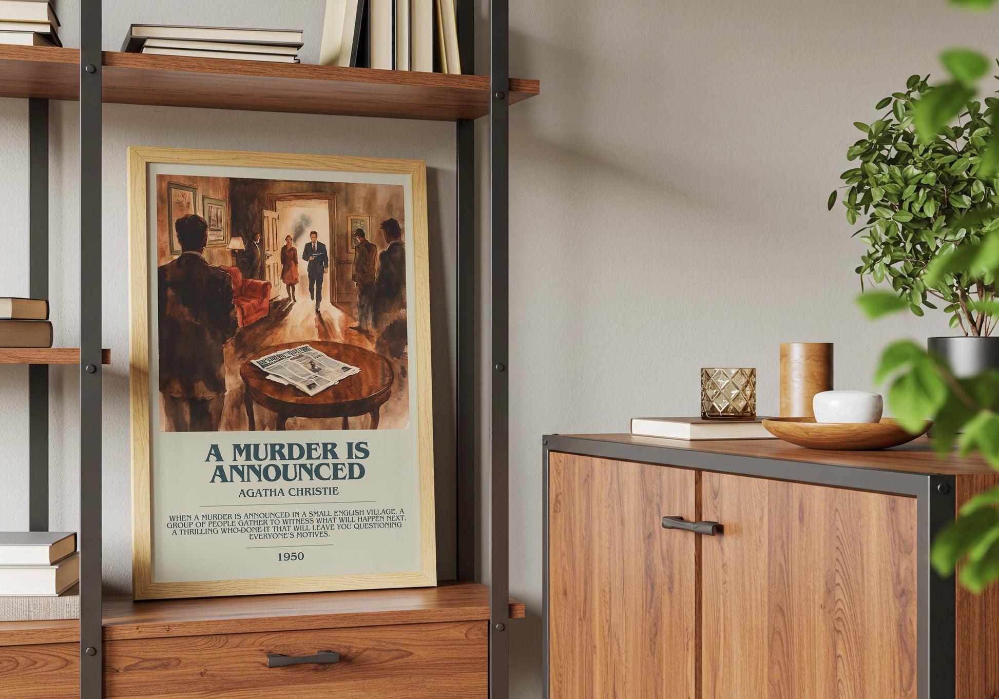A Murder Is Announced by Agatha Christie Descriptive Poster Print. Free Delivery Wall Art Author & Blurb Book Artwork Novel Modern Gift