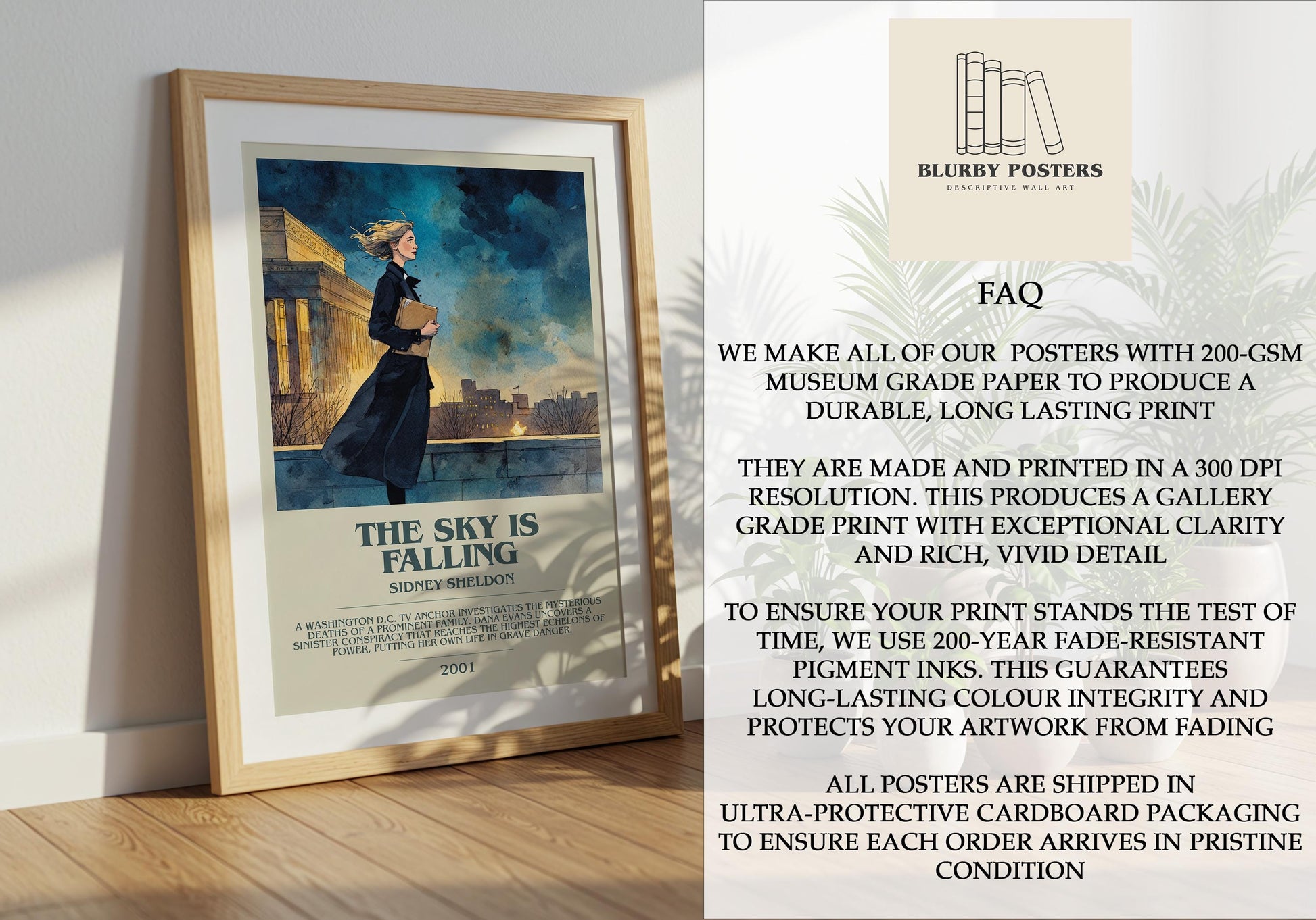 The Sky Is Falling by Sidney Sheldon | Descriptive Book Poster | Modern