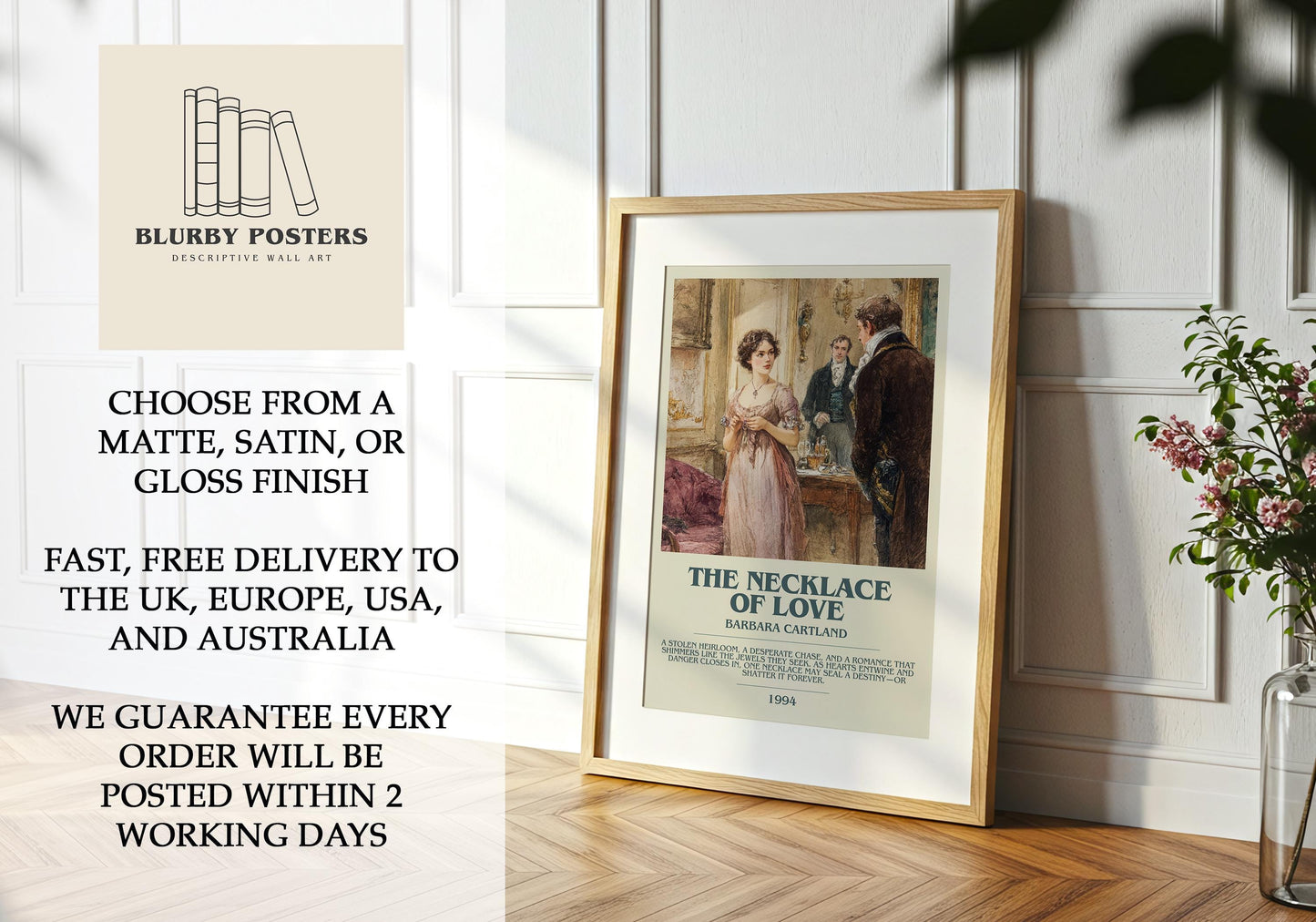 Necklace Of Love by Barbara Cartland | Descriptive Book Poster | Modern