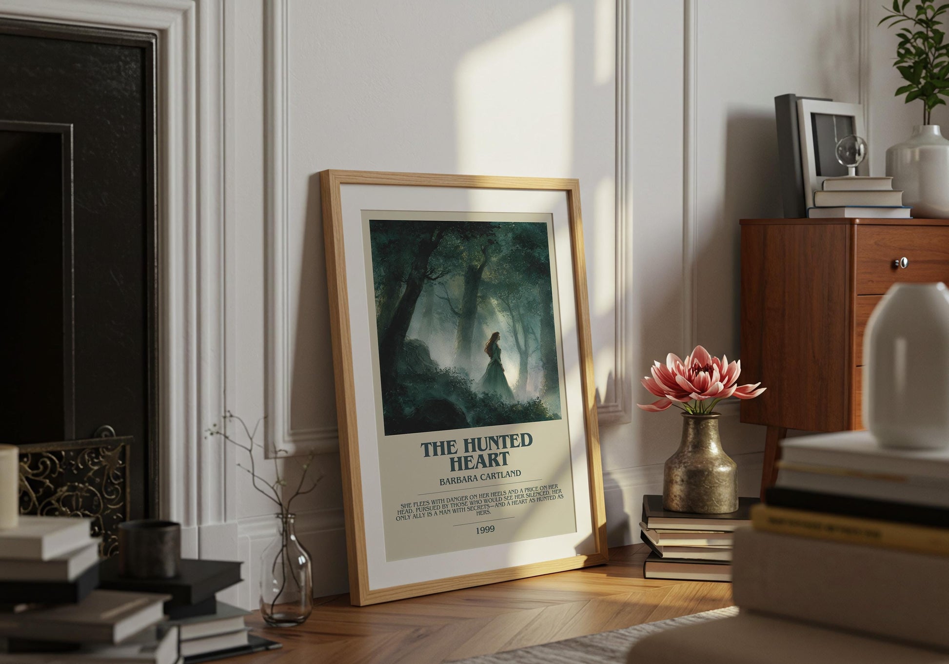 The Hunted Heart by Barbara Cartland | Descriptive Book Poster | Modern