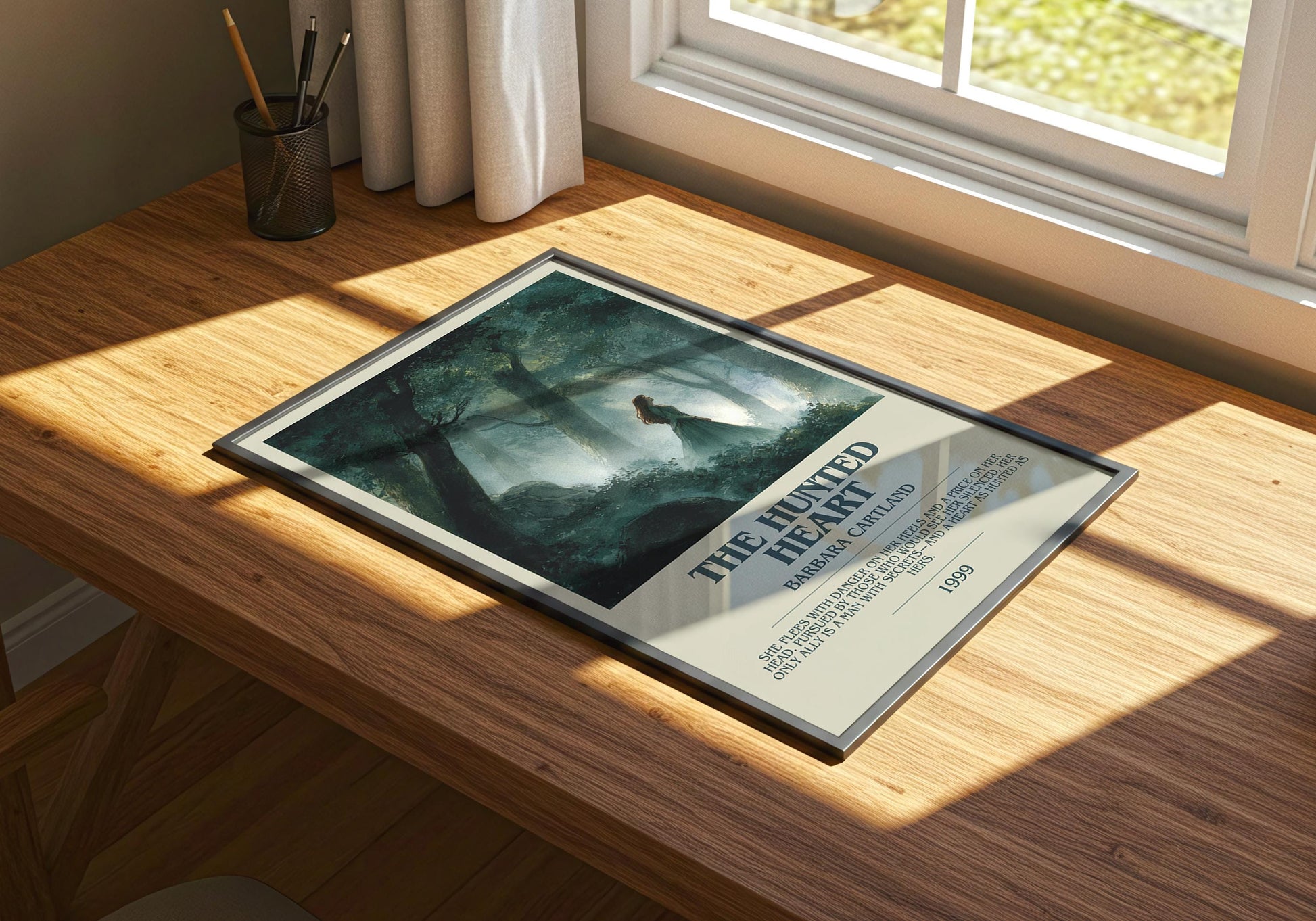 The Hunted Heart by Barbara Cartland | Descriptive Book Poster | Modern