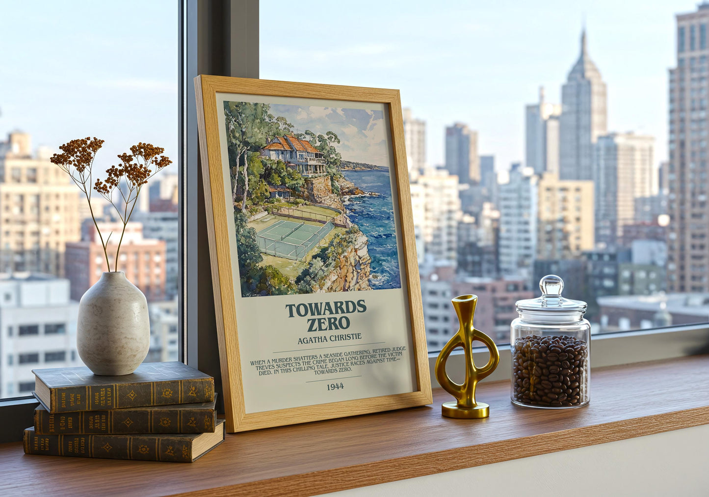 Towards Zero by Agatha Christie Descriptive Poster Print. Free Delivery Wall Art Author & Blurb Book Artwork Novel Modern Gift