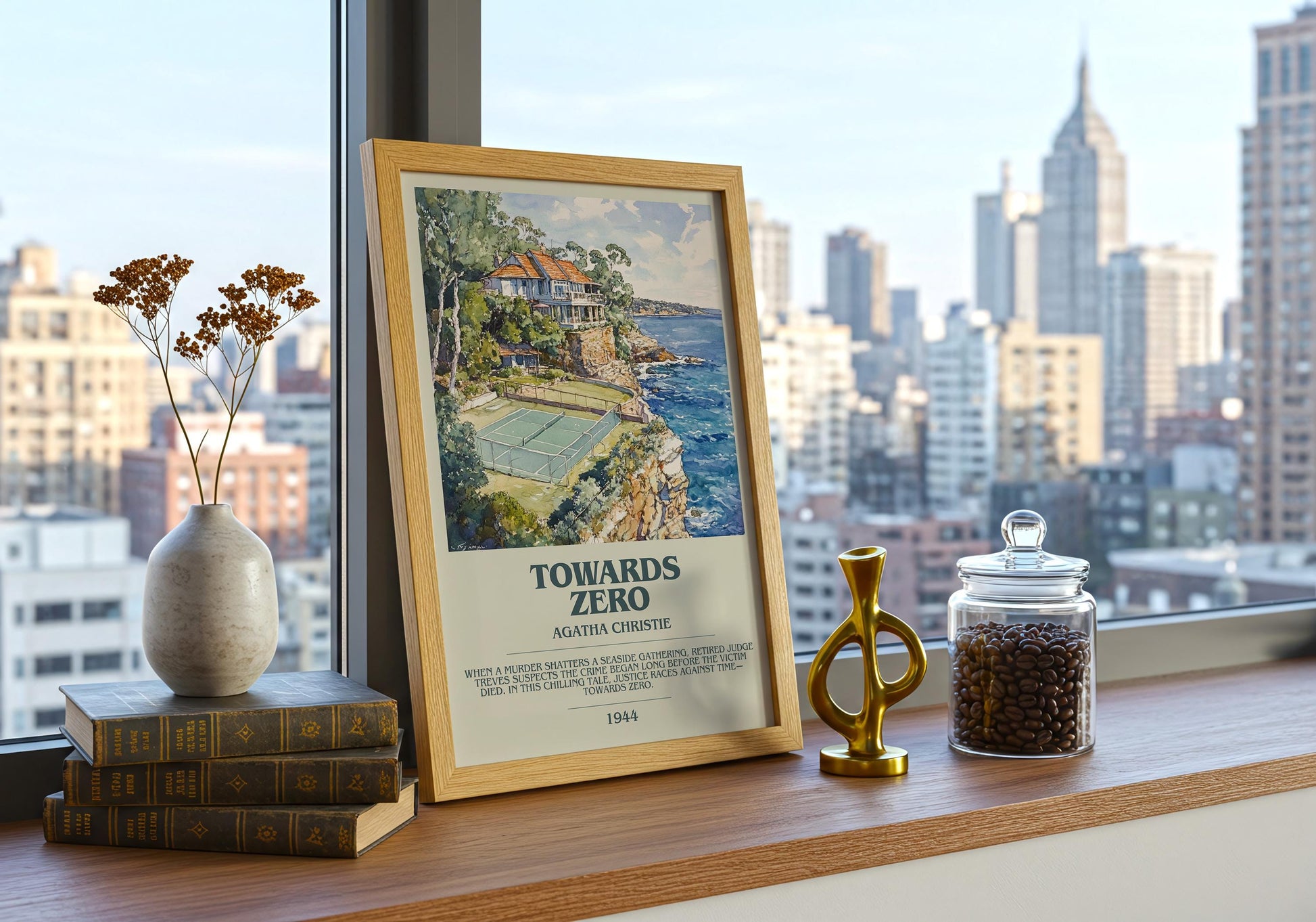 Towards Zero by Agatha Christie Descriptive Poster Print. Free Delivery Wall Art Author & Blurb Book Artwork Novel Modern Gift