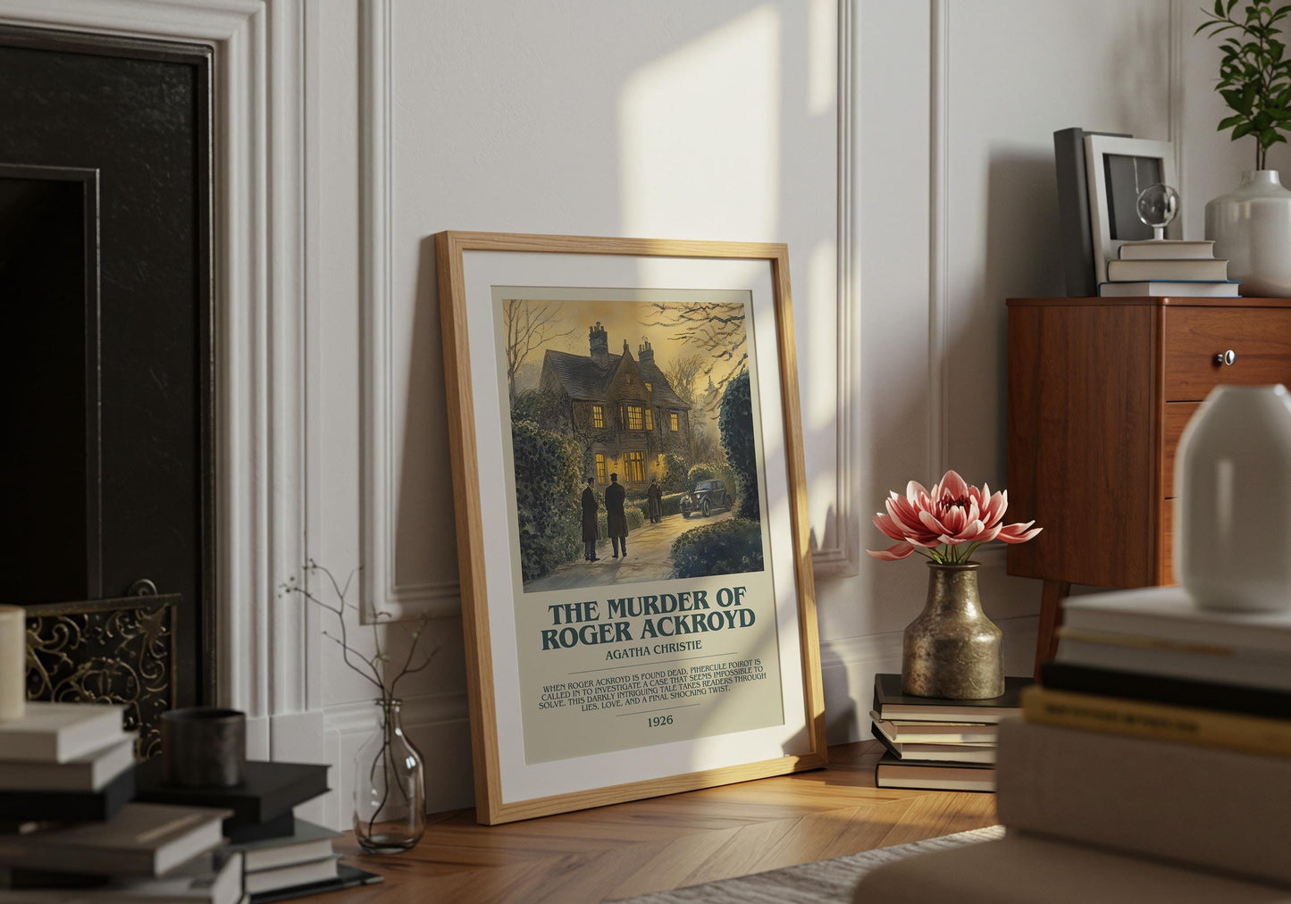 The Murder Of Roger Ackroyd by Agatha Christie Descriptive Poster Print. Free Delivery Wall Art Author & Blurb Book Artwork Novel Modern