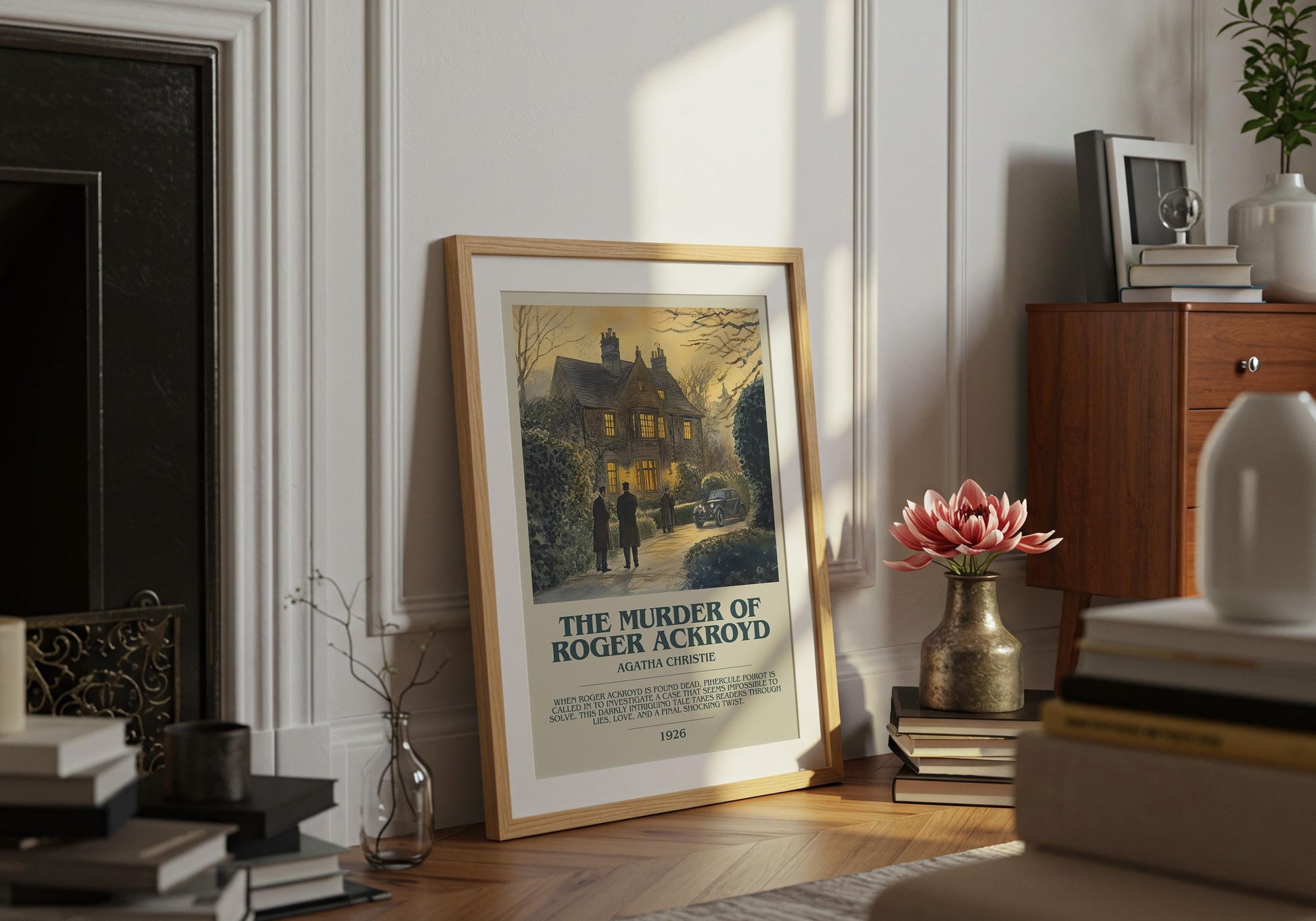 The Murder Of Roger Ackroyd by Agatha Christie Descriptive Poster Print. Free Delivery Wall Art Author & Blurb Book Artwork Novel Modern