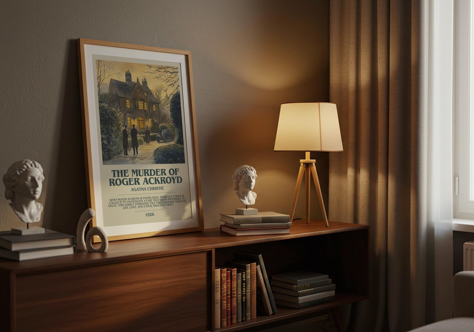The Murder Of Roger Ackroyd by Agatha Christie Descriptive Poster Print. Free Delivery Wall Art Author & Blurb Book Artwork Novel Modern